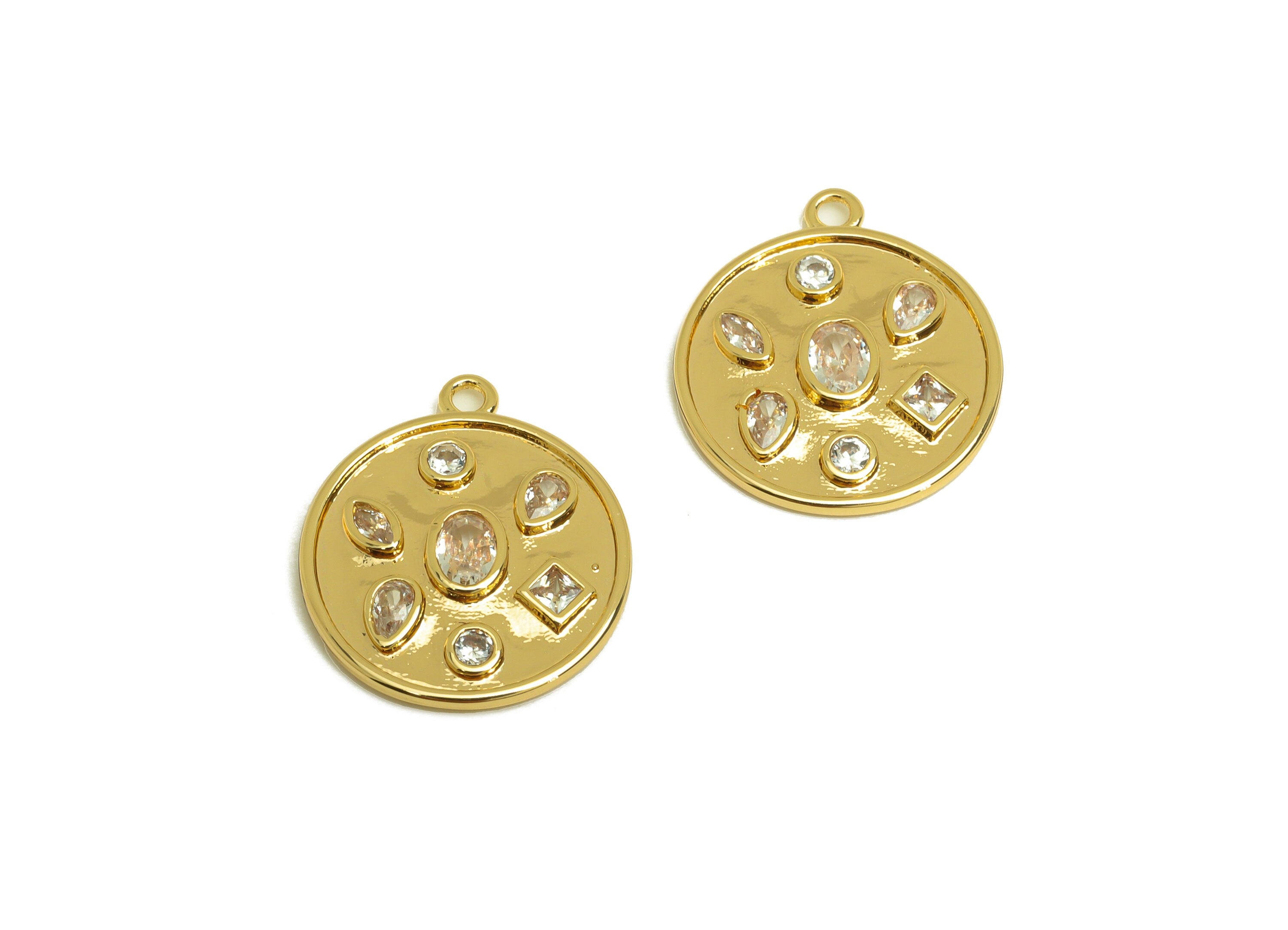 Brass Teardrop Earring Charm - Brass Marquise Zircon Earring Charm - Brass Geometry Charm - 18K Real Gold Plating - 17.93x15x2mm - RGP6897 - DOMEDBAZAAR