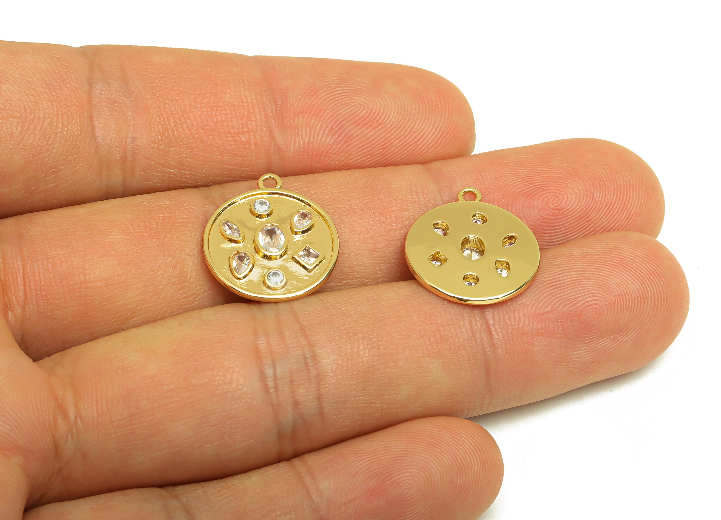 Brass Teardrop Earring Charm - Brass Marquise Zircon Earring Charm - Brass Geometry Charm - 18K Real Gold Plating - 17.93x15x2mm - RGP6897 - DOMEDBAZAAR