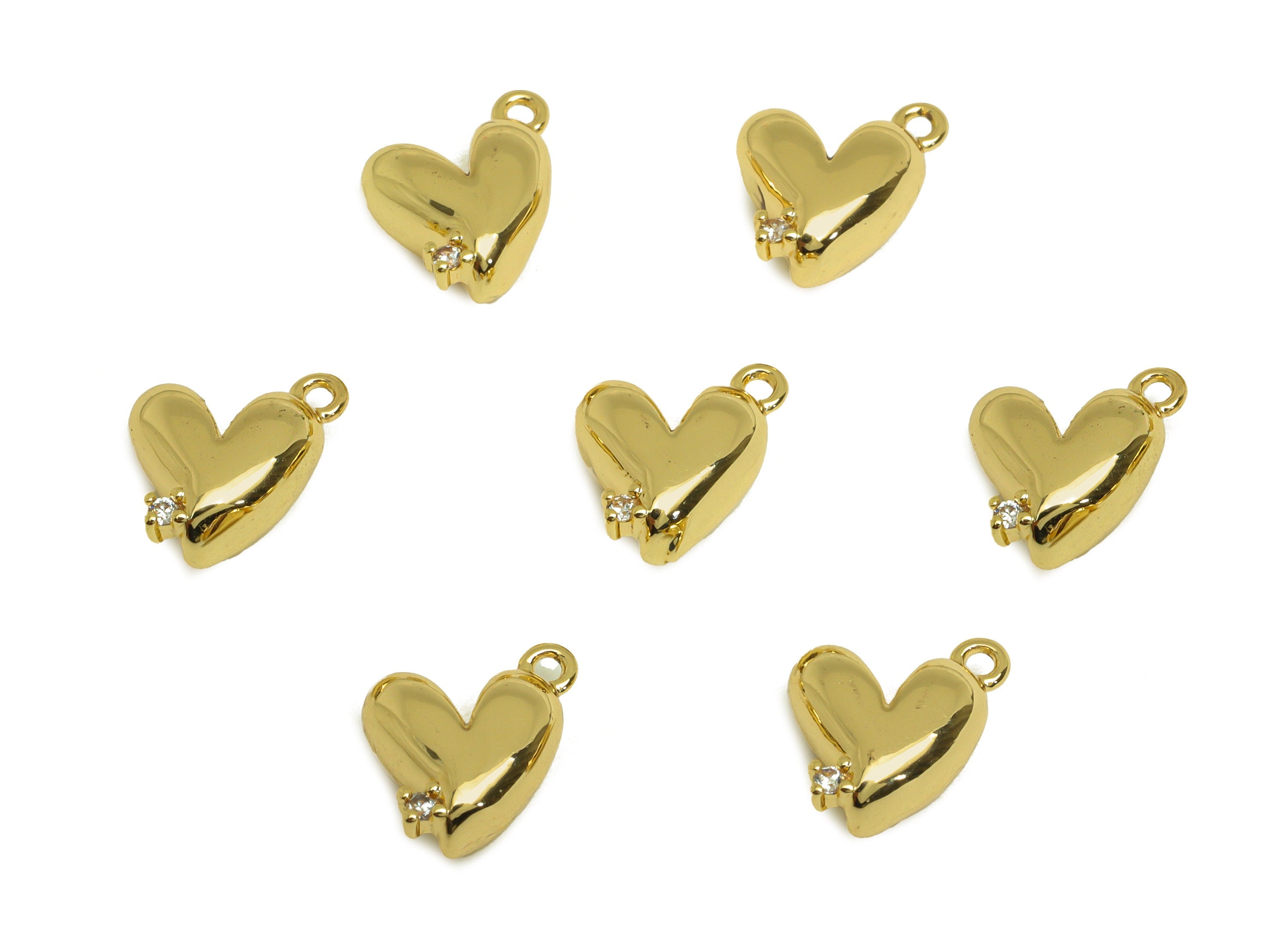 Brass Heart Earring Charm - Brass Cubic Zircon Earring Charm - Brass Solid Heart Charm - 18K Real Gold Plating - 8.61x8.3x4.35mm - RGP6853 - DOMEDBAZAAR