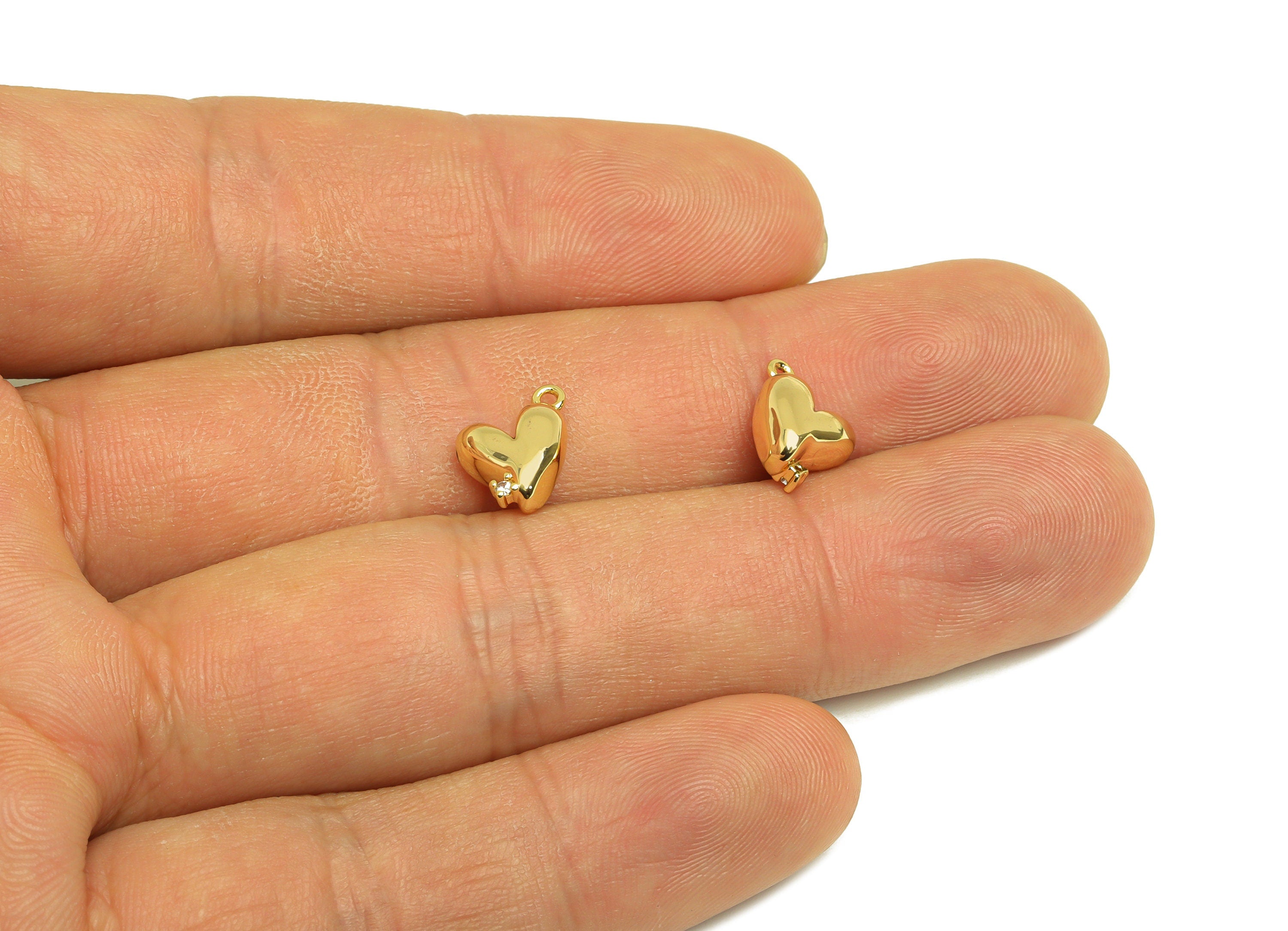 Brass Heart Earring Charm - Brass Cubic Zircon Earring Charm - Brass Solid Heart Charm - 18K Real Gold Plating - 8.61x8.3x4.35mm - RGP6853 - DOMEDBAZAAR