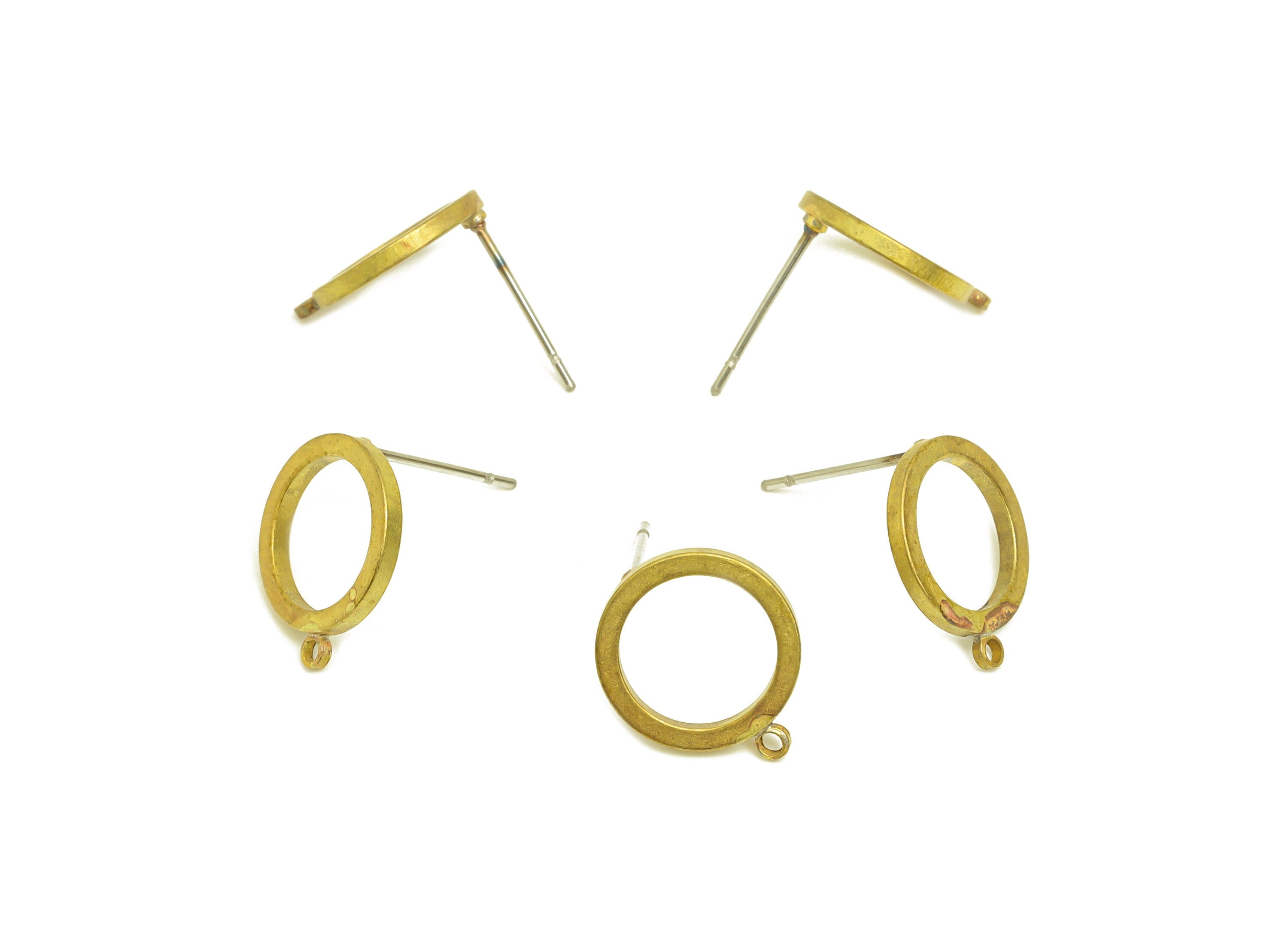 Brass Round Earring Stud - Raw Brass Circle Earring Post With Loop - Brass Geometry Earring Stud - Brass Ring Post - 14x11x1.44mm - PP10634 - DOMEDBAZAAR