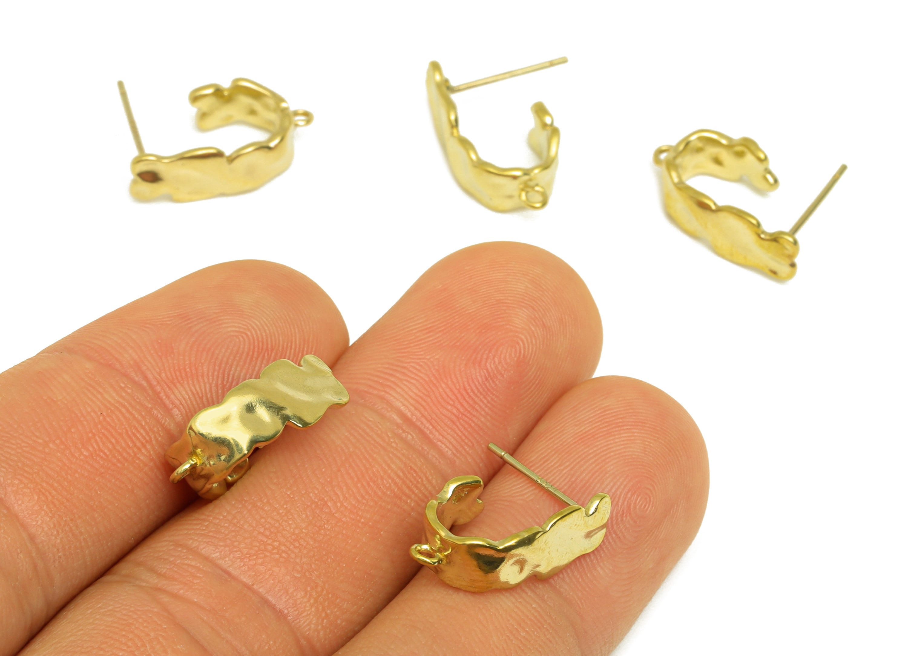 Brass Hoop Earring Stud - Raw Brass Textured Earring Post With Loop - Brass Bent Stick Earring Stud - Brass Hoop Post - 18.4x9x6mm - PP10649 - DOMEDBAZAAR