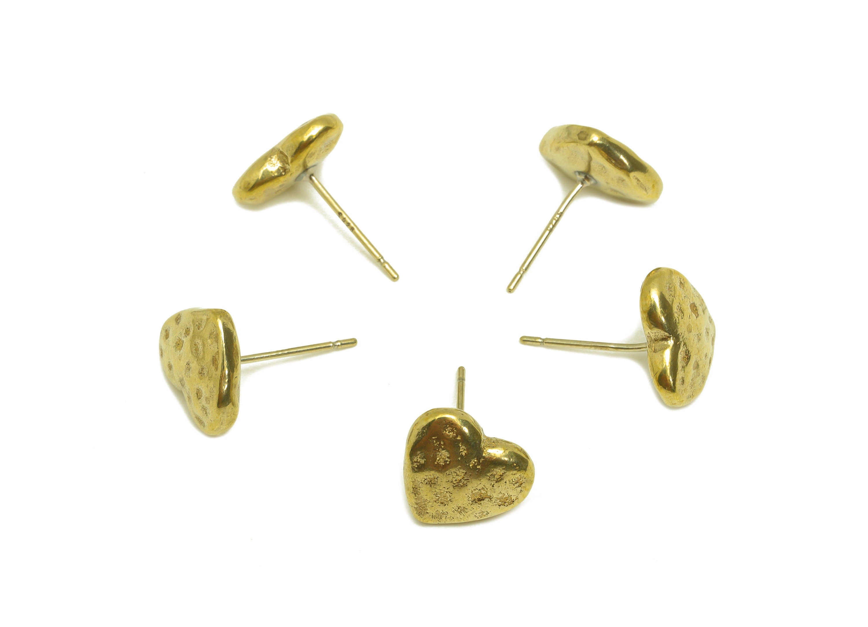 Brass Heart Earring Stud - Raw Brass Hammered Heart Earring Post - Brass Textured Heart Earring Stud - Heart Post - 10x11.4x4mm- PP10652 - DOMEDBAZAAR