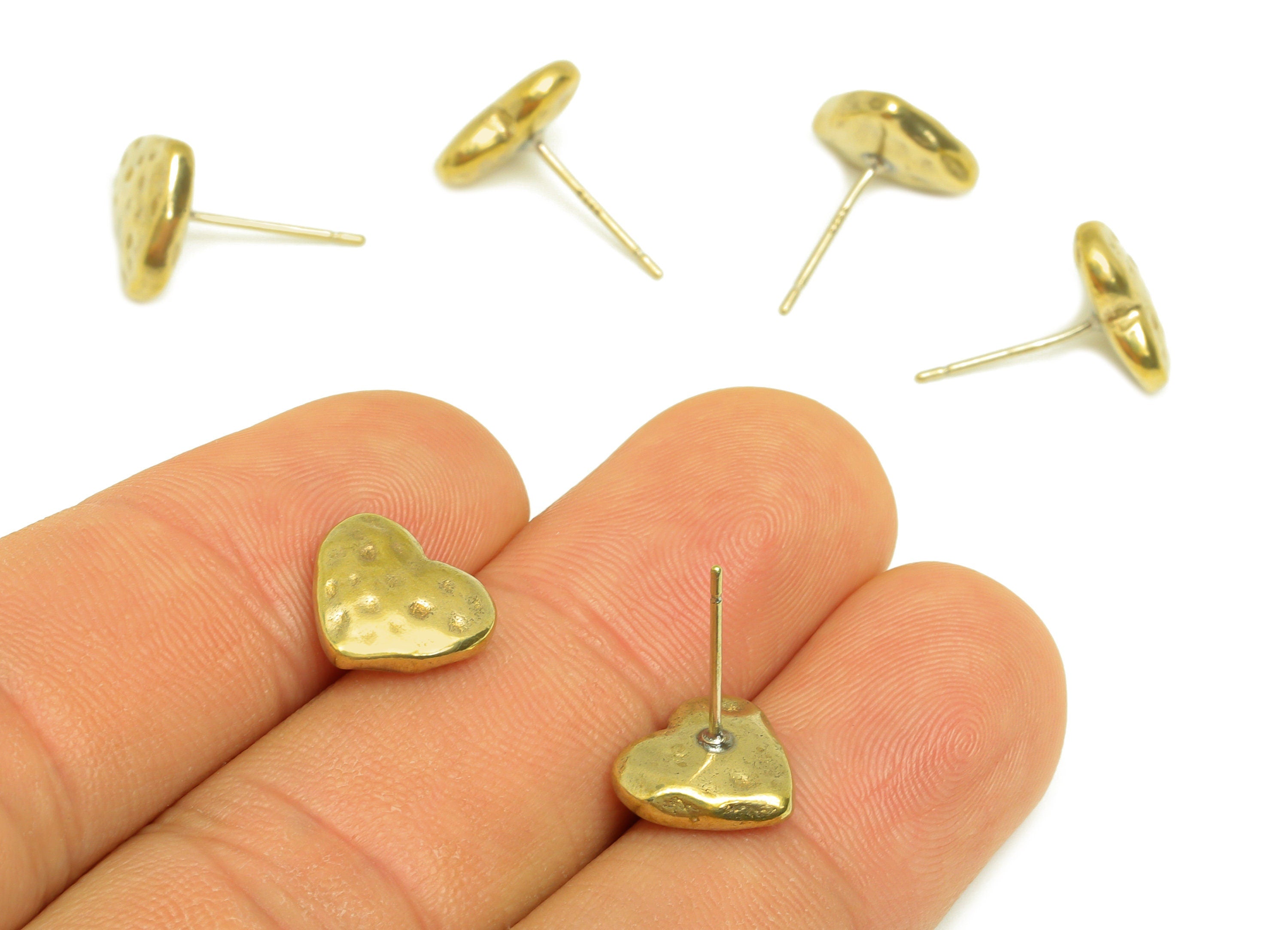 Brass Heart Earring Stud - Raw Brass Hammered Heart Earring Post - Brass Textured Heart Earring Stud - Heart Post - 10x11.4x4mm- PP10652 - DOMEDBAZAAR