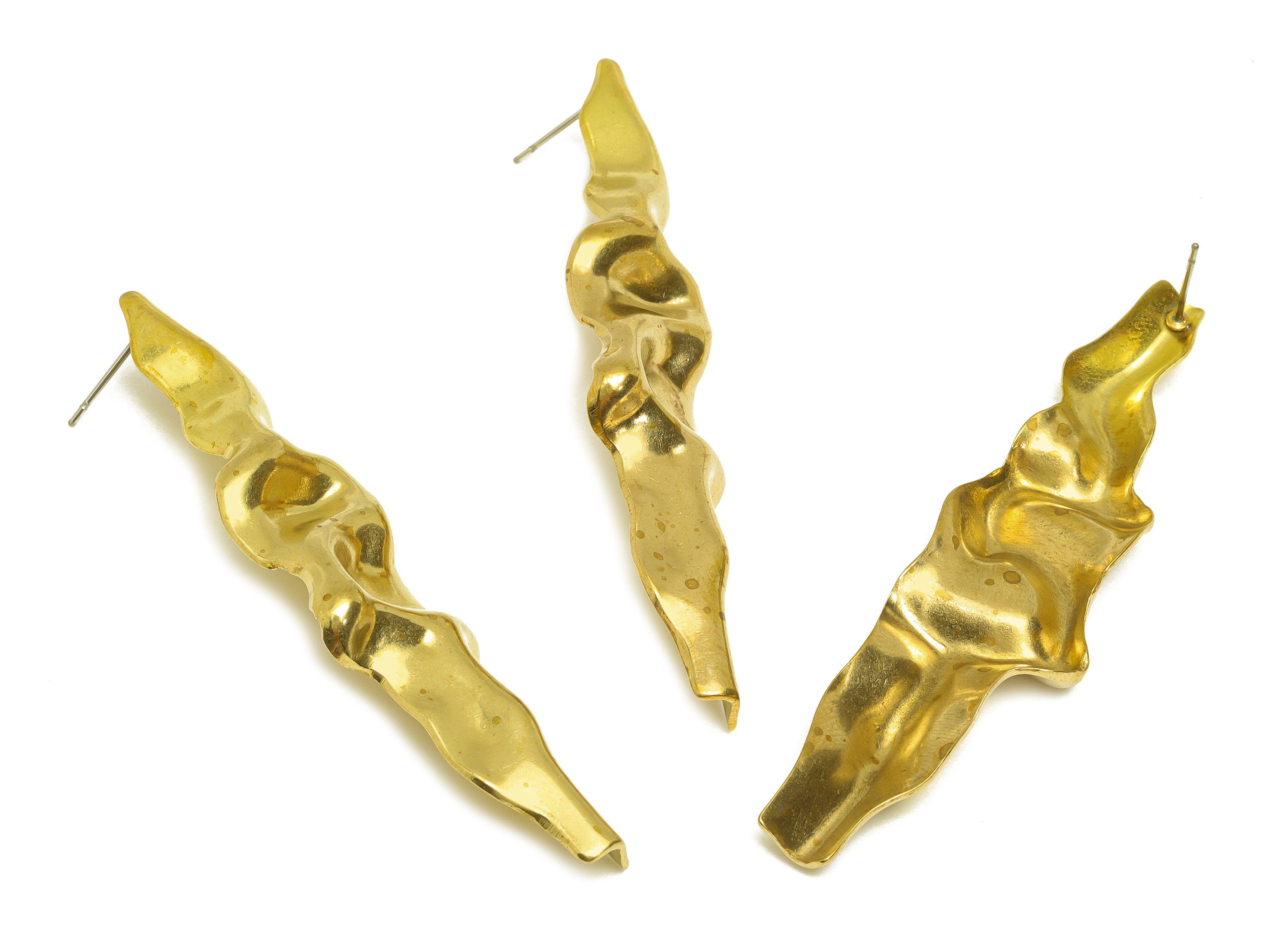 Brass Wavy Stick Earring Stud - Raw Brass Bent Bar Earring Post - Brass Bar Earring Stud - Geometric Exaggeration Post - 71x18x3mm - PP10675 - DOMEDBAZAAR