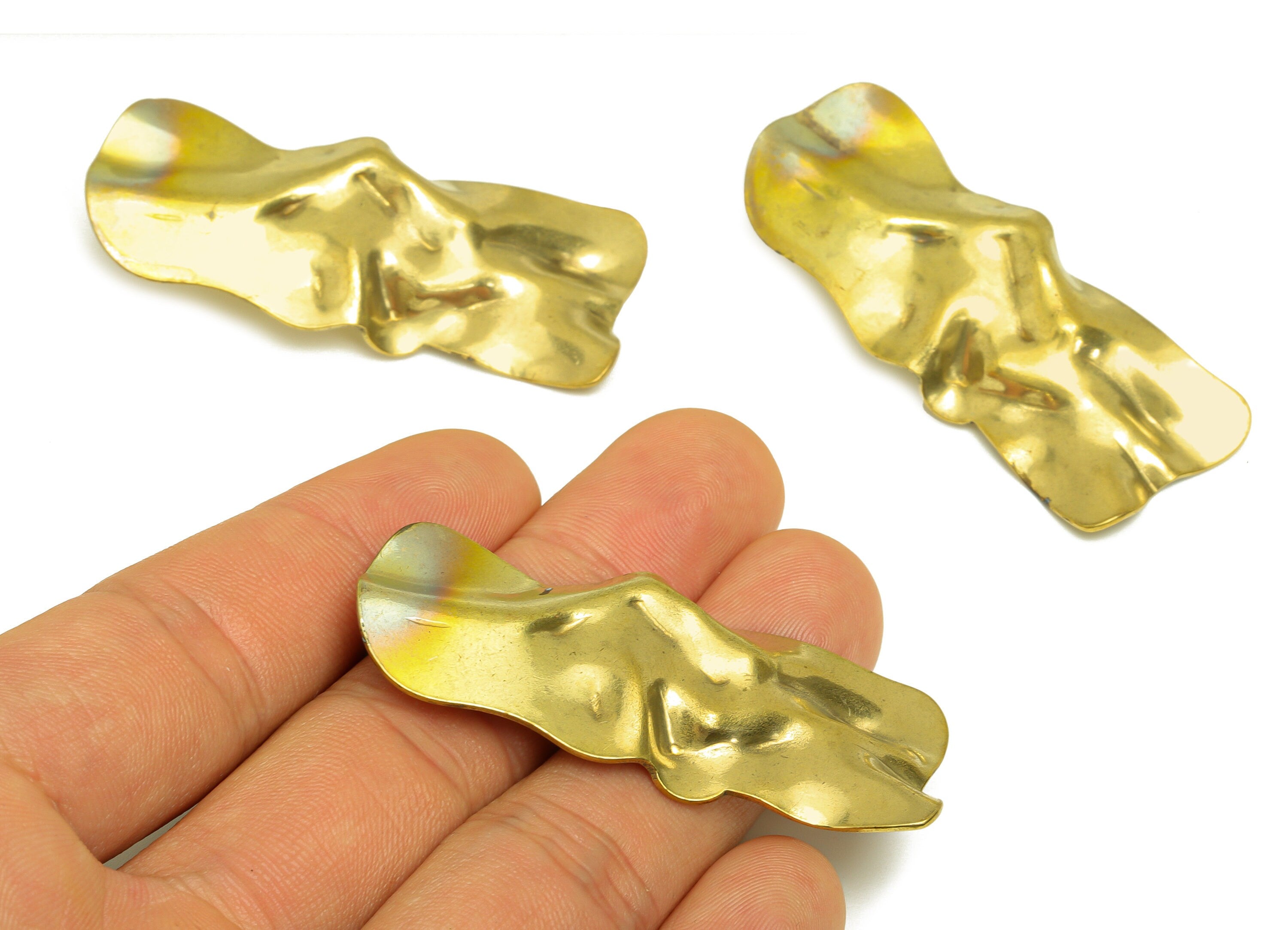 Brass Wavy Rectangle Earring Stud - Raw Brass Bent Stick Earring Post - Brass Bar Earring Stud - Wavy Exaggeration Post - 54x21x3mm -PP10636 - DOMEDBAZAAR