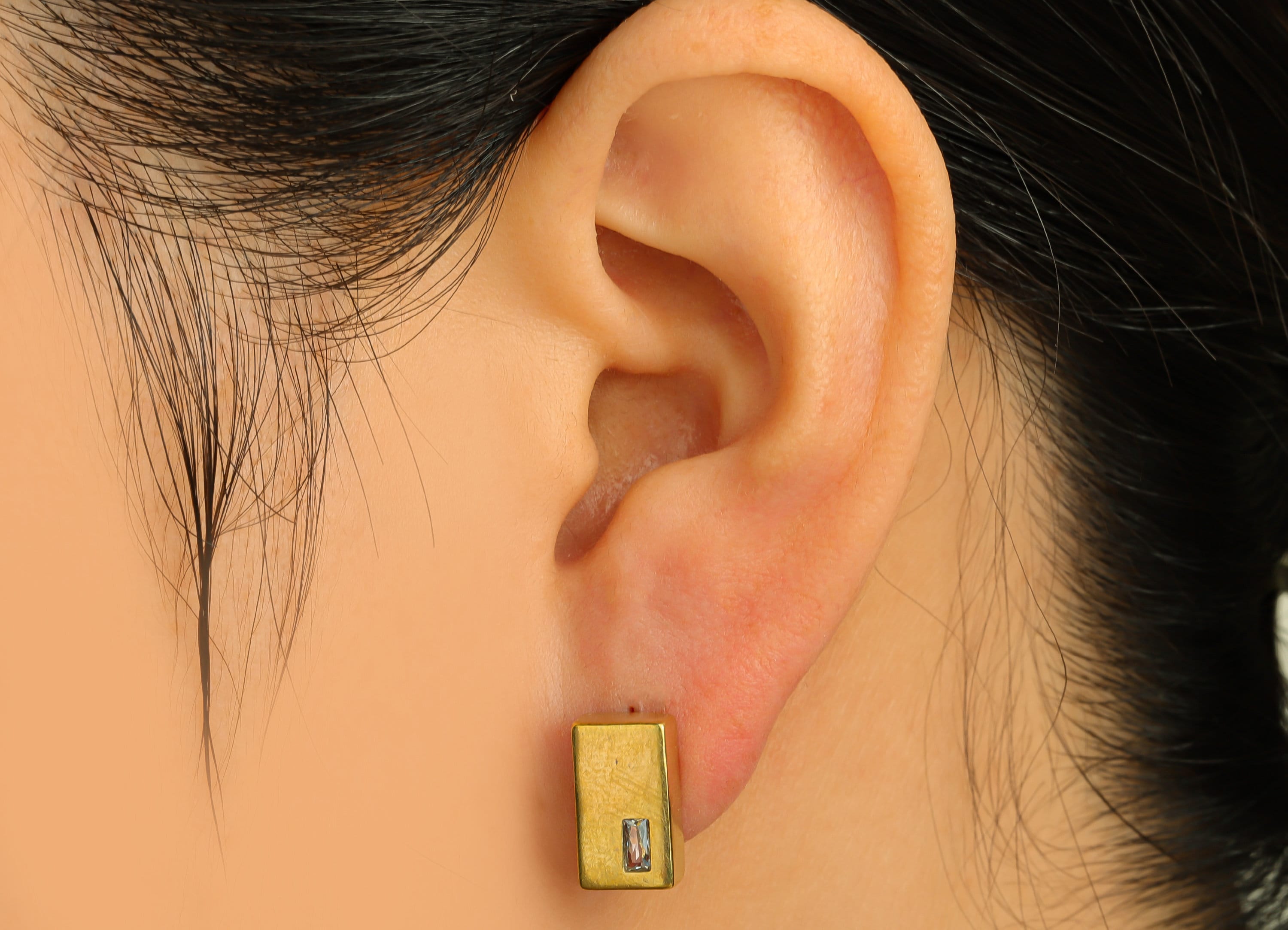 Brass CZ Rectangle Earring Stud - Raw Brass Zircon Rectangle Earring Post - Brass Geometry Zircon Earring Stud - 12.7x7.2x4.8mm - PP10642 - DOMEDBAZAAR