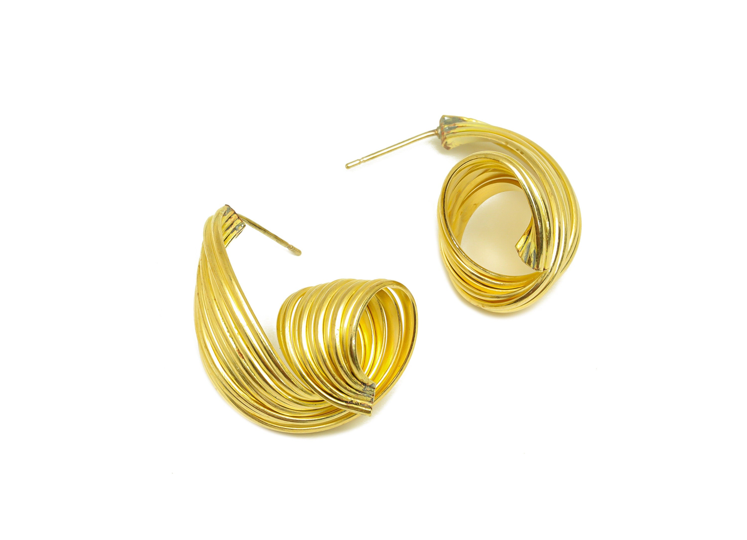 Brass Curly Wire Earring Stud - Raw Brass Bent Wire Earring Post - Brass Gold Twine Wire Hoop Earring Stud - 32x20x13.3mm - PP10676 - DOMEDBAZAAR