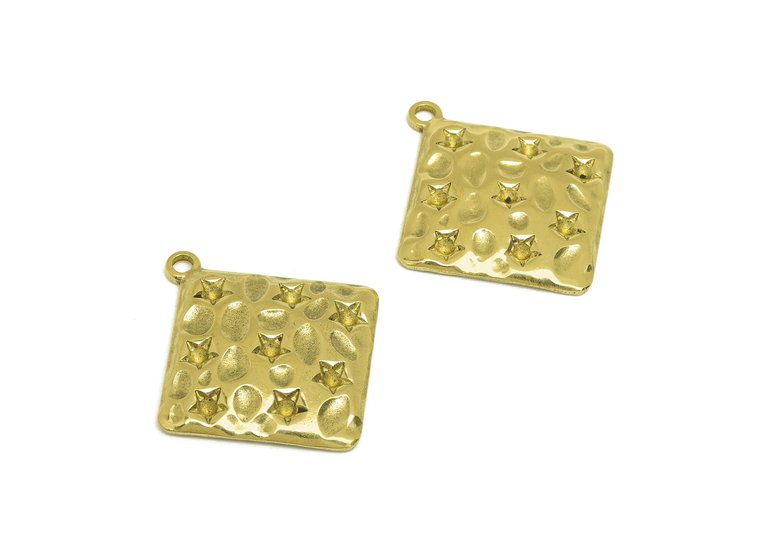 Brass Square Hammered Earring Charm - Raw Brass Textured Earring For Daimond - Brass Star Textured Pendant - 31x21x3.21mm - PP10678 - DOMEDBAZAAR