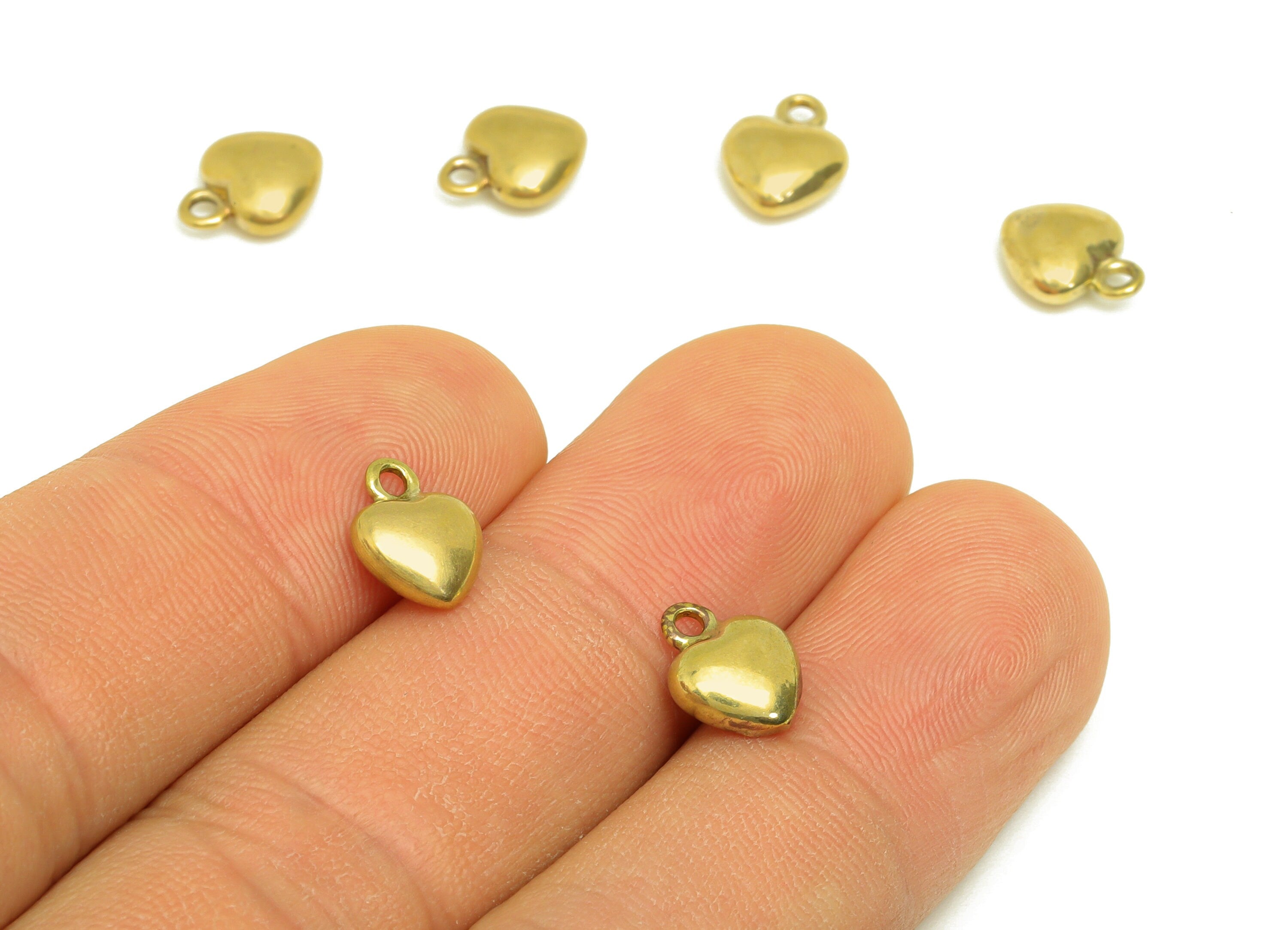 Brass Heart Earring Charm - Raw Brass Cubic Mini Heart Earring Charms - Brass Solid Heart Earring Charm - 9.9x7.9x3.77mm - PP10653 - DOMEDBAZAAR