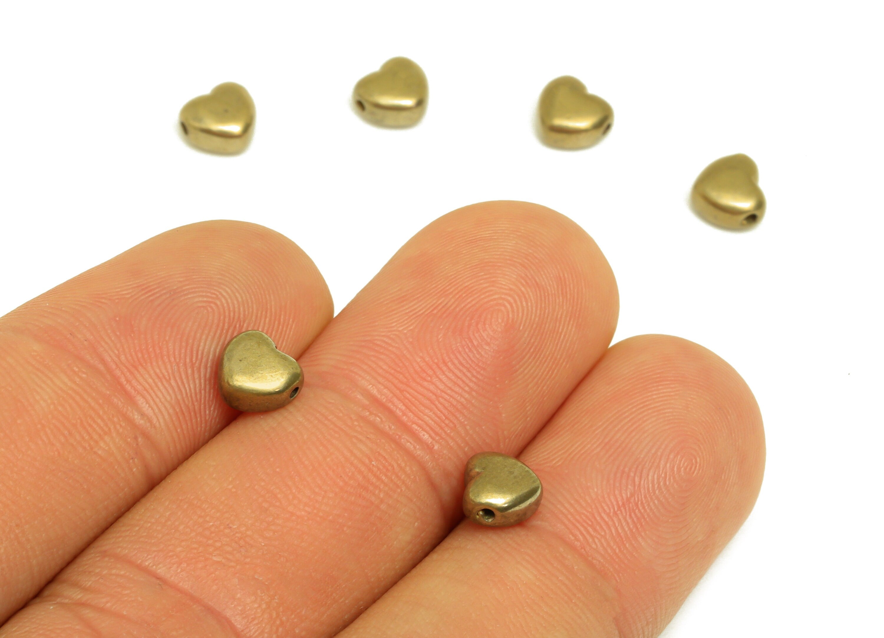 Brass Heart Earring Charm - Raw Brass Cubic Mini Heart Beaded - Brass Solid Heart Space Beaded - Jewelry Making - 6x5.68x3.47mm - PP10653 - DOMEDBAZAAR