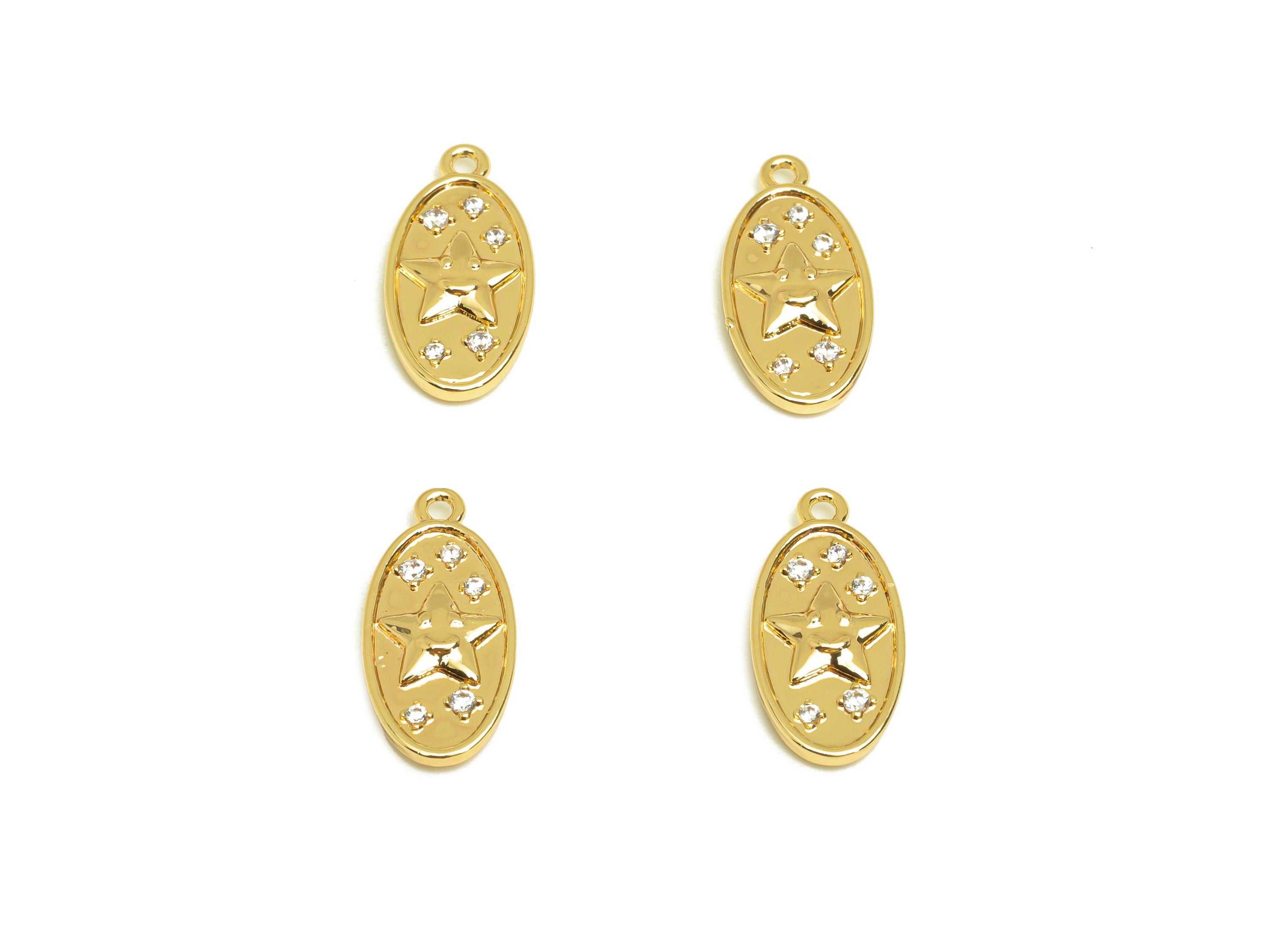 Brass Star Earring Charm - Brass Cubic Zircon Earring Charm - Brass Star Face Earring Charm - 18K Real Gold Plating - 17.42x8x2mm - RGP6895 - DOMEDBAZAAR