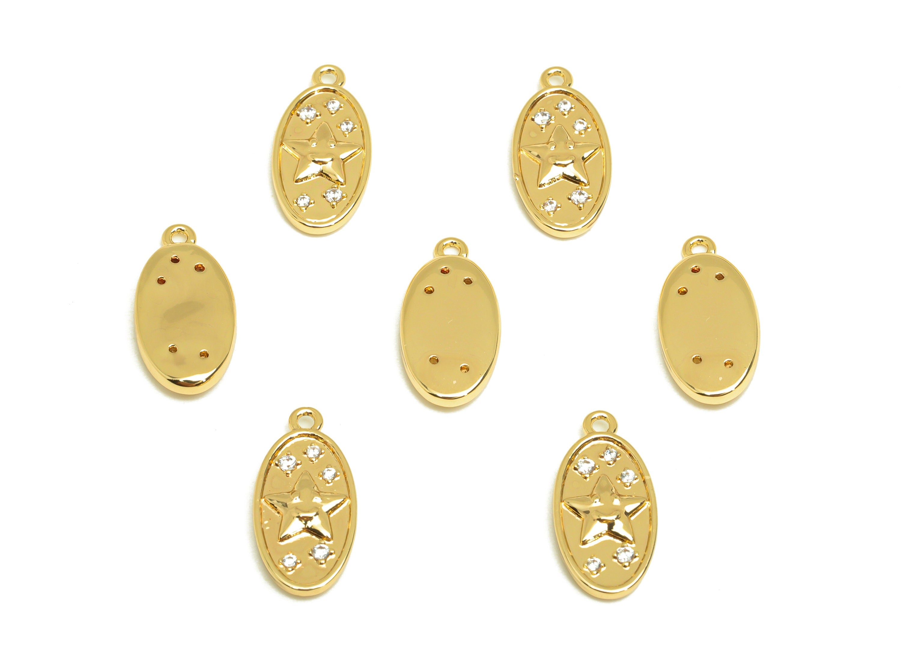 Brass Star Earring Charm - Brass Cubic Zircon Earring Charm - Brass Star Face Earring Charm - 18K Real Gold Plating - 17.42x8x2mm - RGP6895 - DOMEDBAZAAR