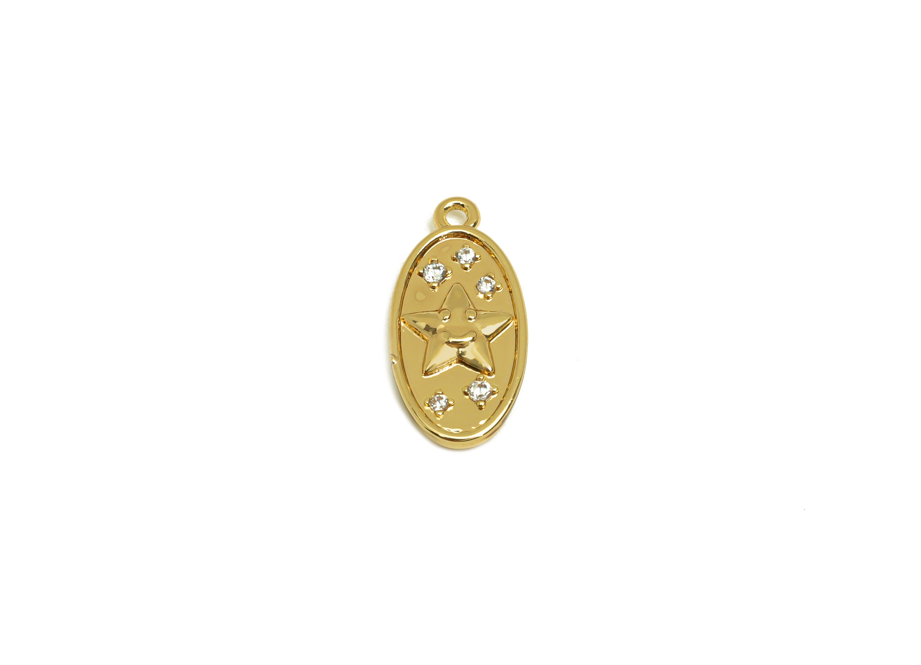 Brass Star Earring Charm - Brass Cubic Zircon Earring Charm - Brass Star Face Earring Charm - 18K Real Gold Plating - 17.42x8x2mm - RGP6895 - DOMEDBAZAAR