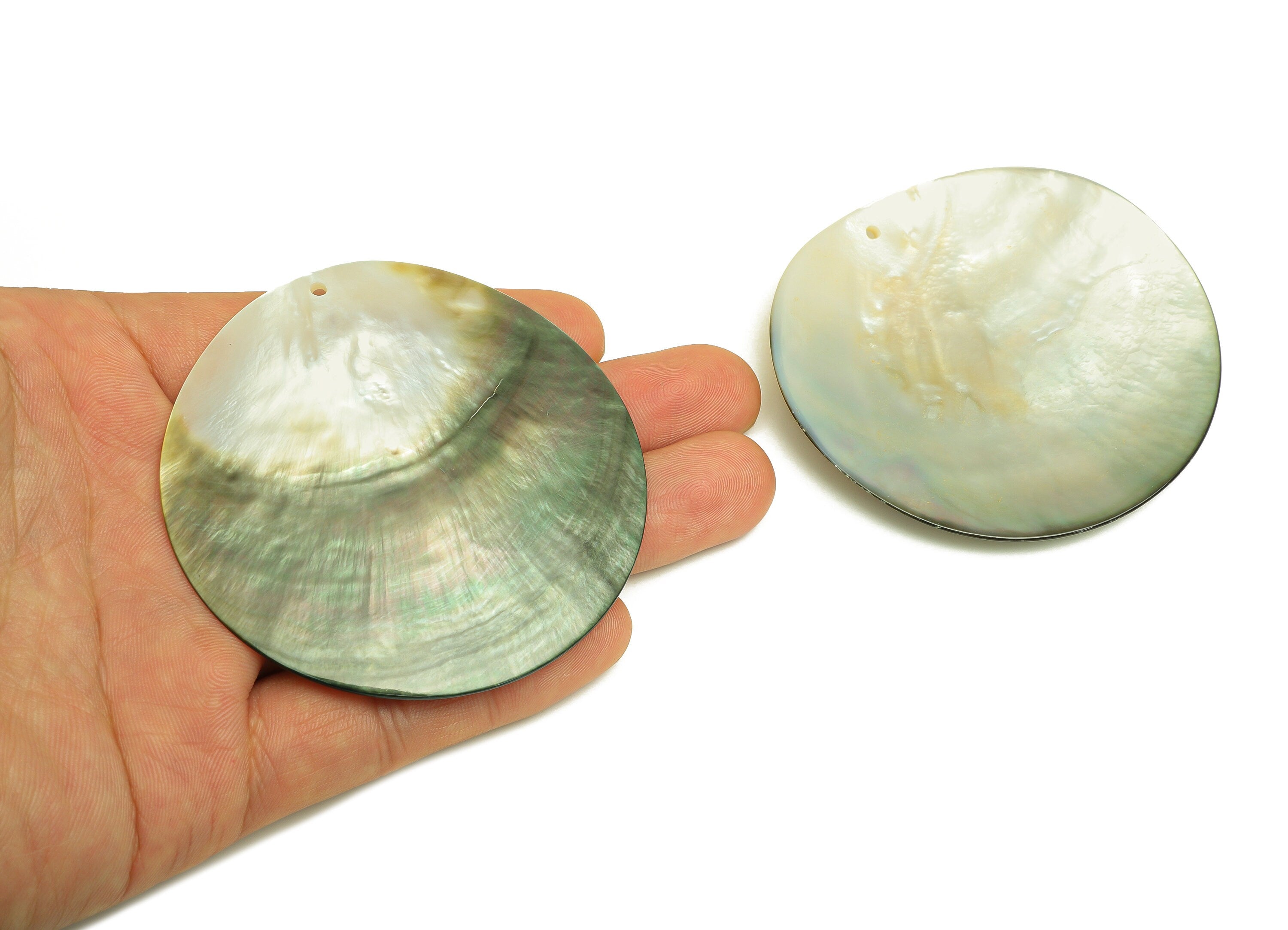 Huge Round Seashell - Natural Mother of Pearl Shell Round - Mother Seashell For Necklace - Jewelry Making DIY - 68.76x69.24x3.94mm - RGP6900 - DOMEDBAZAAR