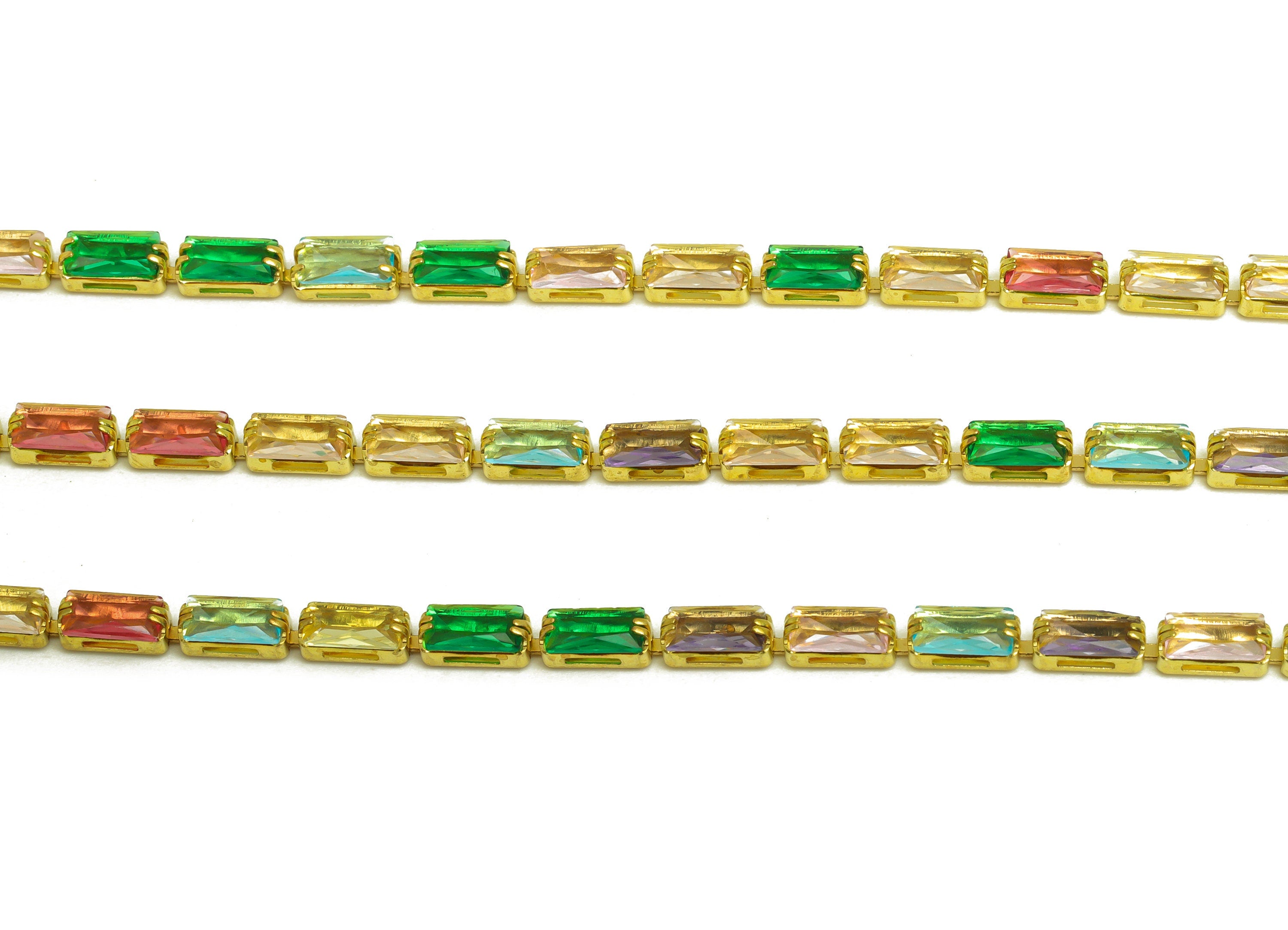 3*6mm Rectangular Zircon Chain - Raw Brass Mix Color Cubic Zircon Bracelet Chain - Rainbow CZ Oblique Claw Chain - 3x6mm - RGP6915 - DOMEDBAZAAR