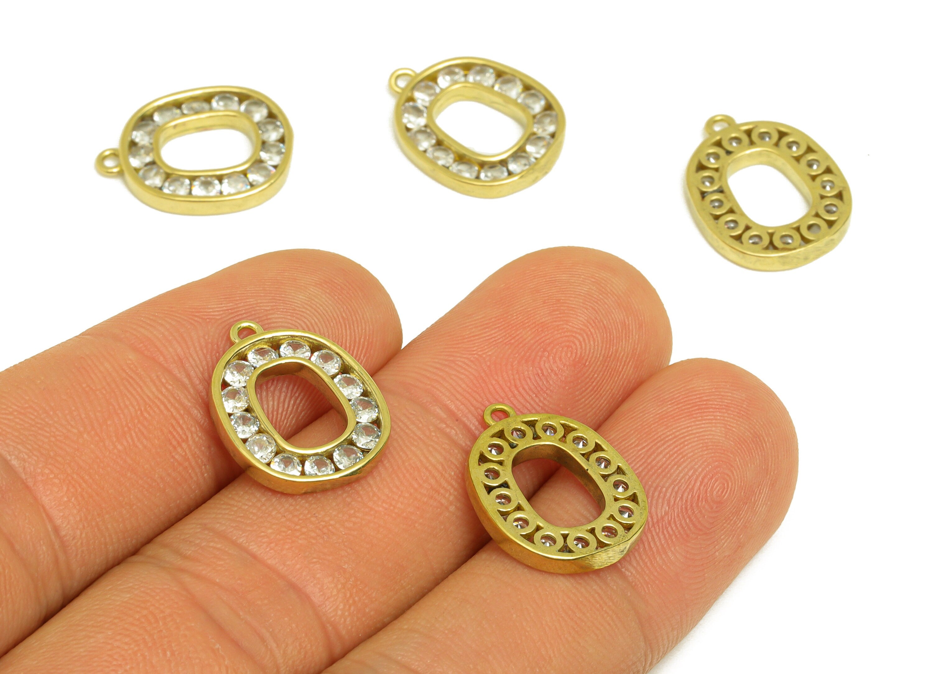 Brass CZ Oval Earring Charm - Raw Brass Cubic Zircon Oval Earring Charms - Brass Geometry Pendant - For Pendant - 17.67x13.5x2mm - PP10662 - DOMEDBAZAAR