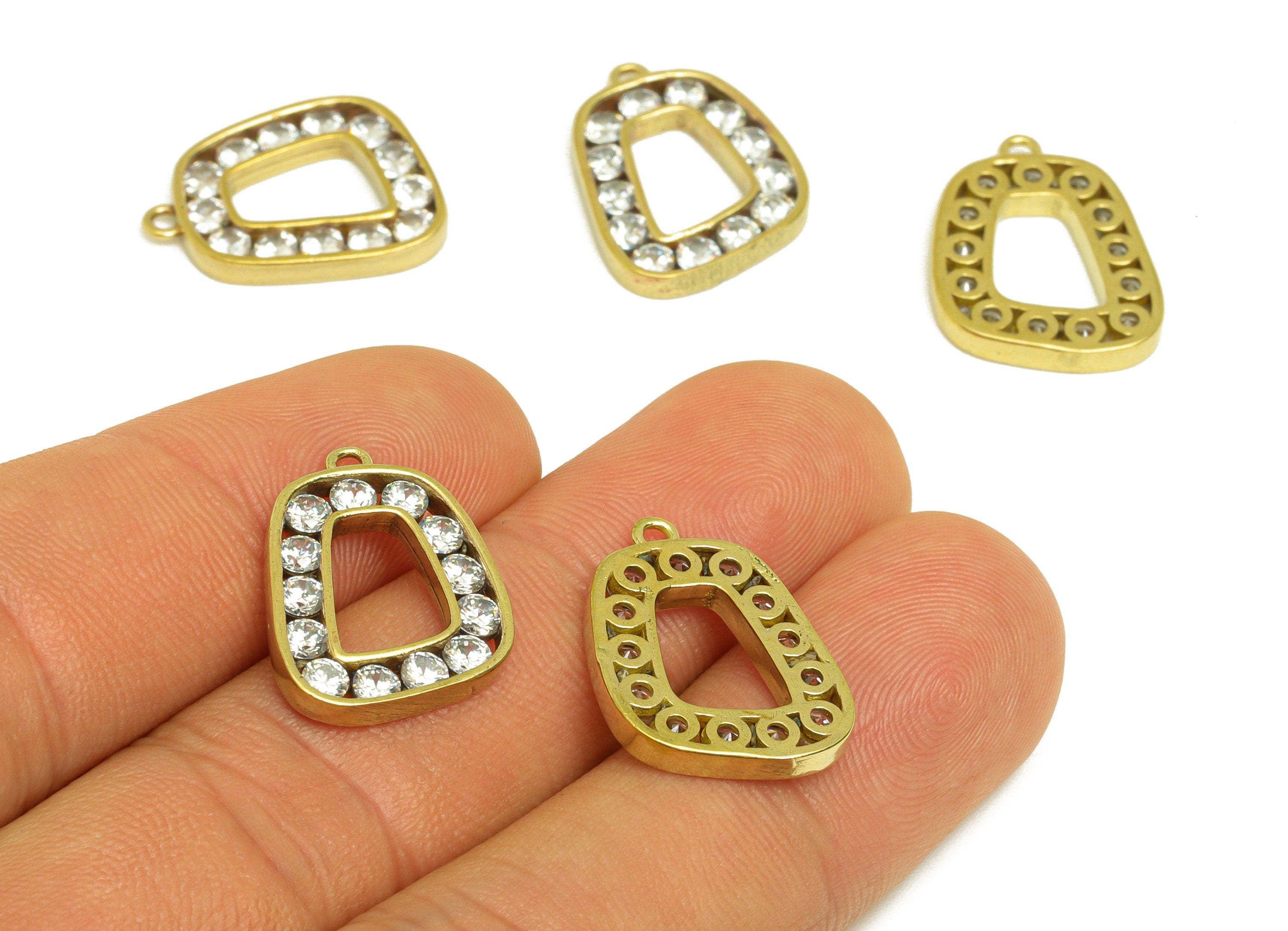 Brass CZ Earring Charm - Raw Brass Cubic Zircon Earring Charms - Brass Irregular Geometry Pendant - For Pendant - 17.9x14.3x2.2mm - PP10659 - DOMEDBAZAAR