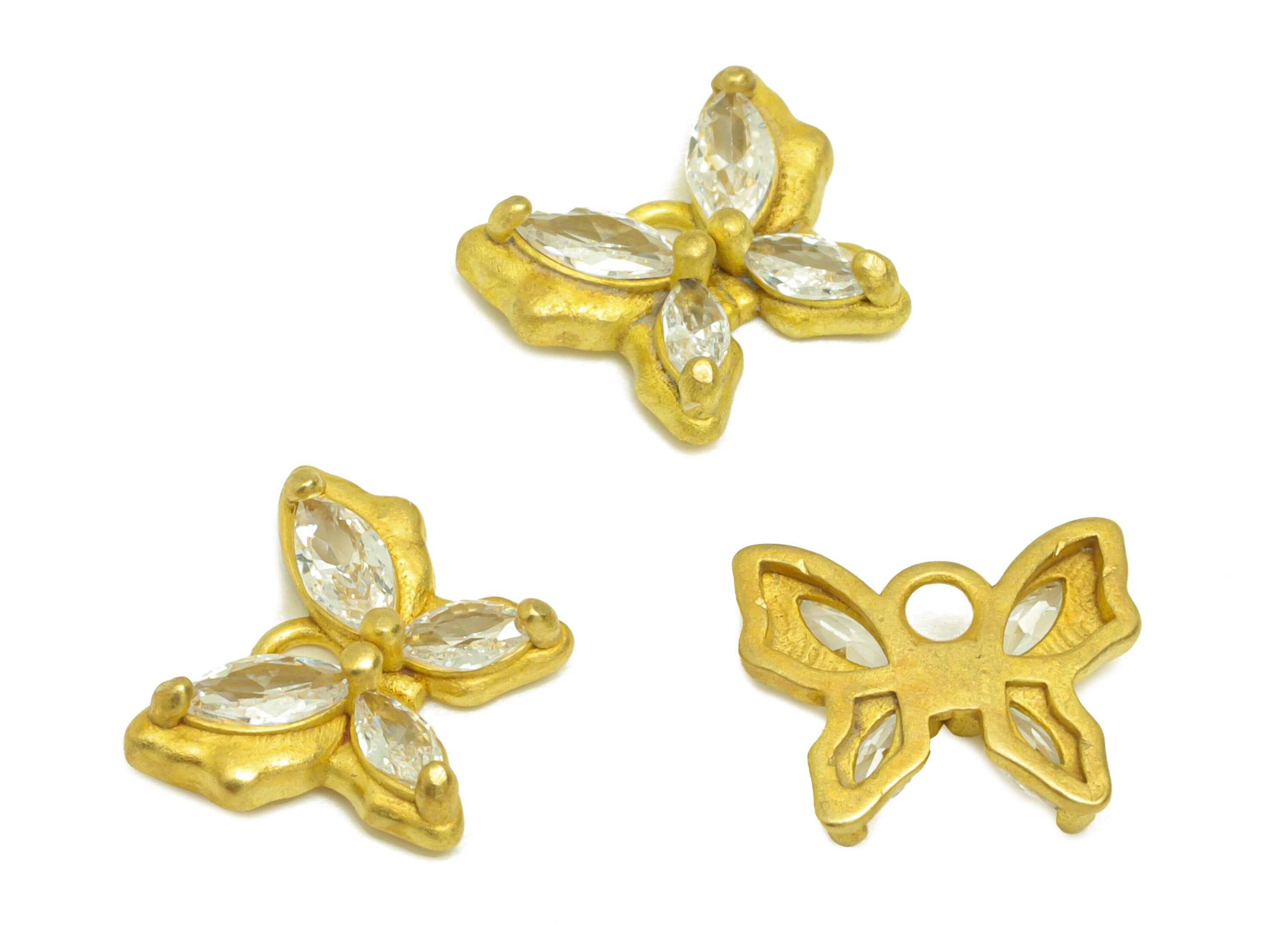 Brass CZ Marquise Earring Charm - Raw Brass Cubic Zircon Earring Charms - Brass Butterfly Bow Earring Charm - 11x9.3x3.18mm - PP10664 - DOMEDBAZAAR