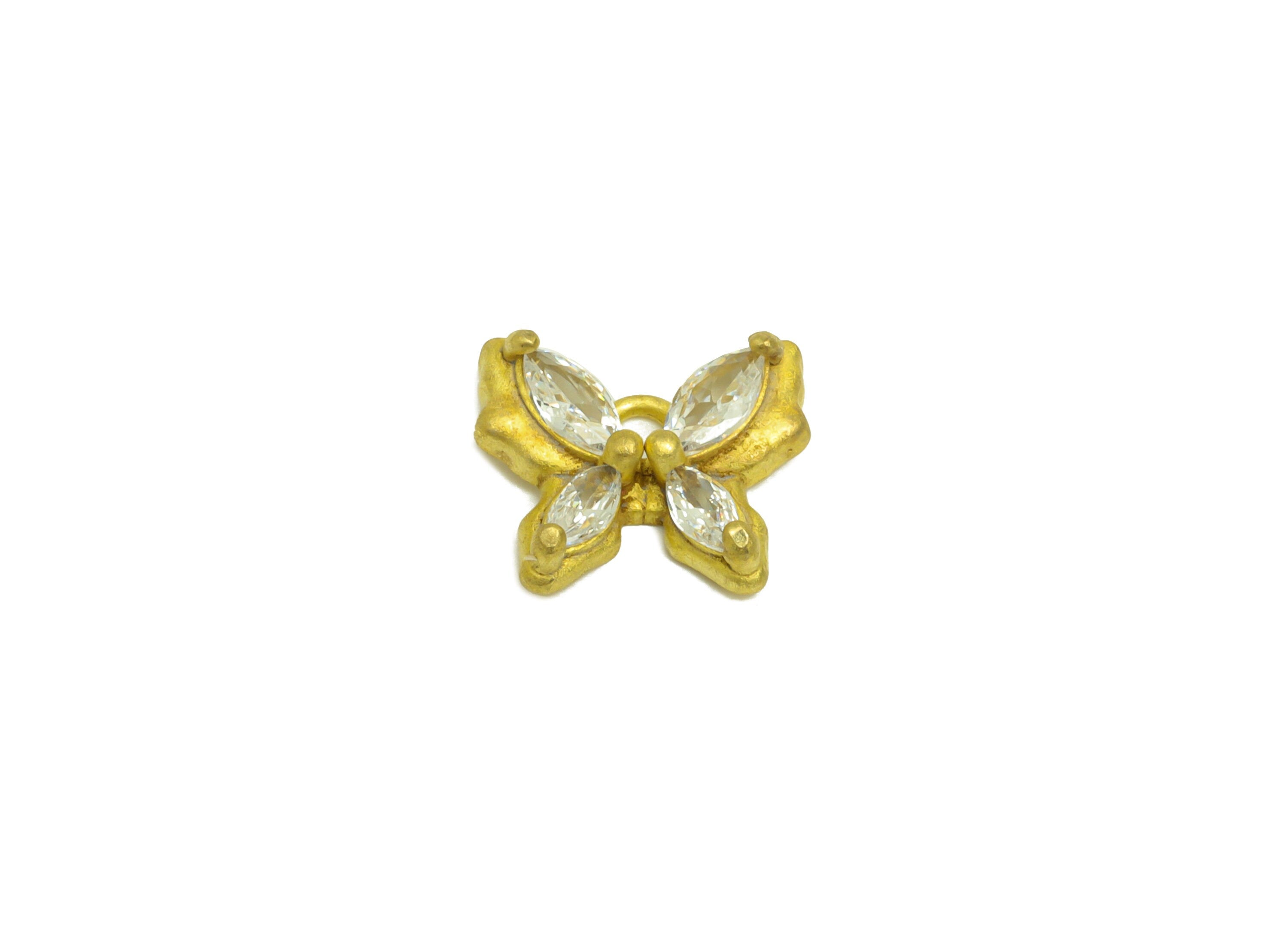 Brass CZ Marquise Earring Charm - Raw Brass Cubic Zircon Earring Charms - Brass Butterfly Bow Earring Charm - 11x9.3x3.18mm - PP10664 - DOMEDBAZAAR