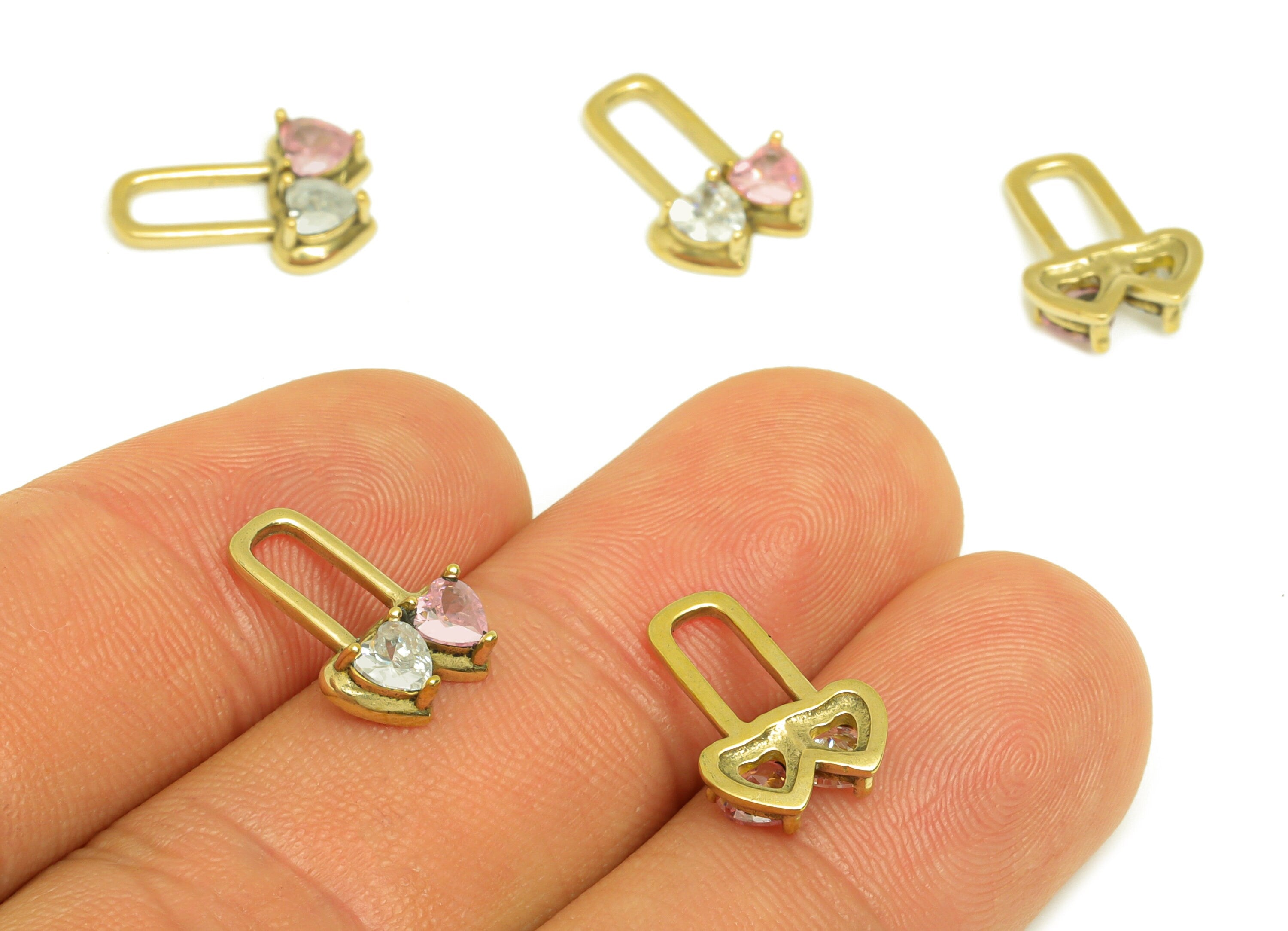 Brass CZ Heart Earring Charm - Raw Brass Pink Heart Cubic Zircon Earring Charms - Brass Mushroom Earring Charm - 14.28x10.3x3.6mm- PP10656 - DOMEDBAZAAR