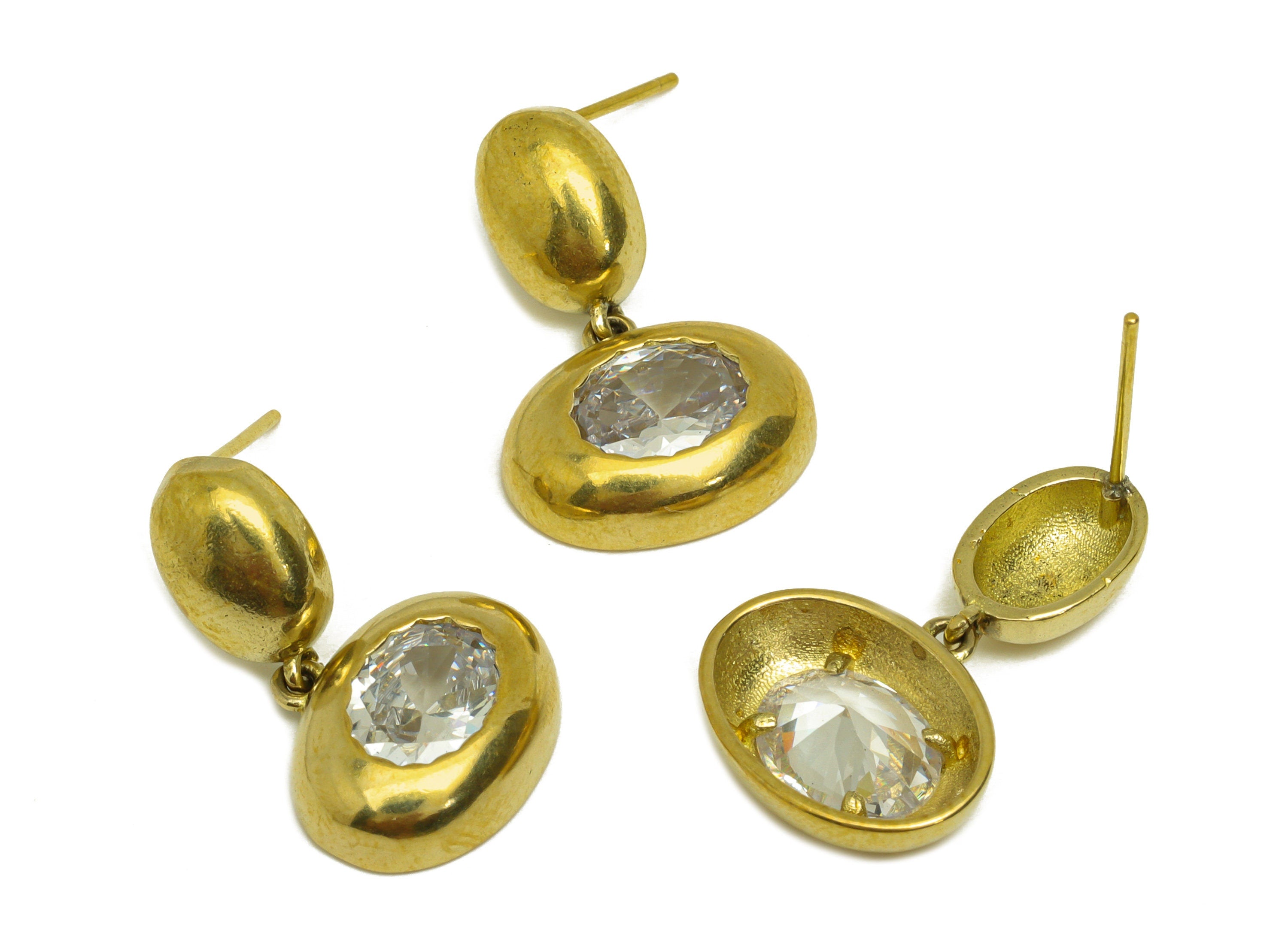 Brass CZ Oval Earring Post - Raw Brass Oval Cubic Zircon Earring Post - Geometry Earring Charm - Zircon Earring Post - 23x14x3mm - PP10641 - DOMEDBAZAAR