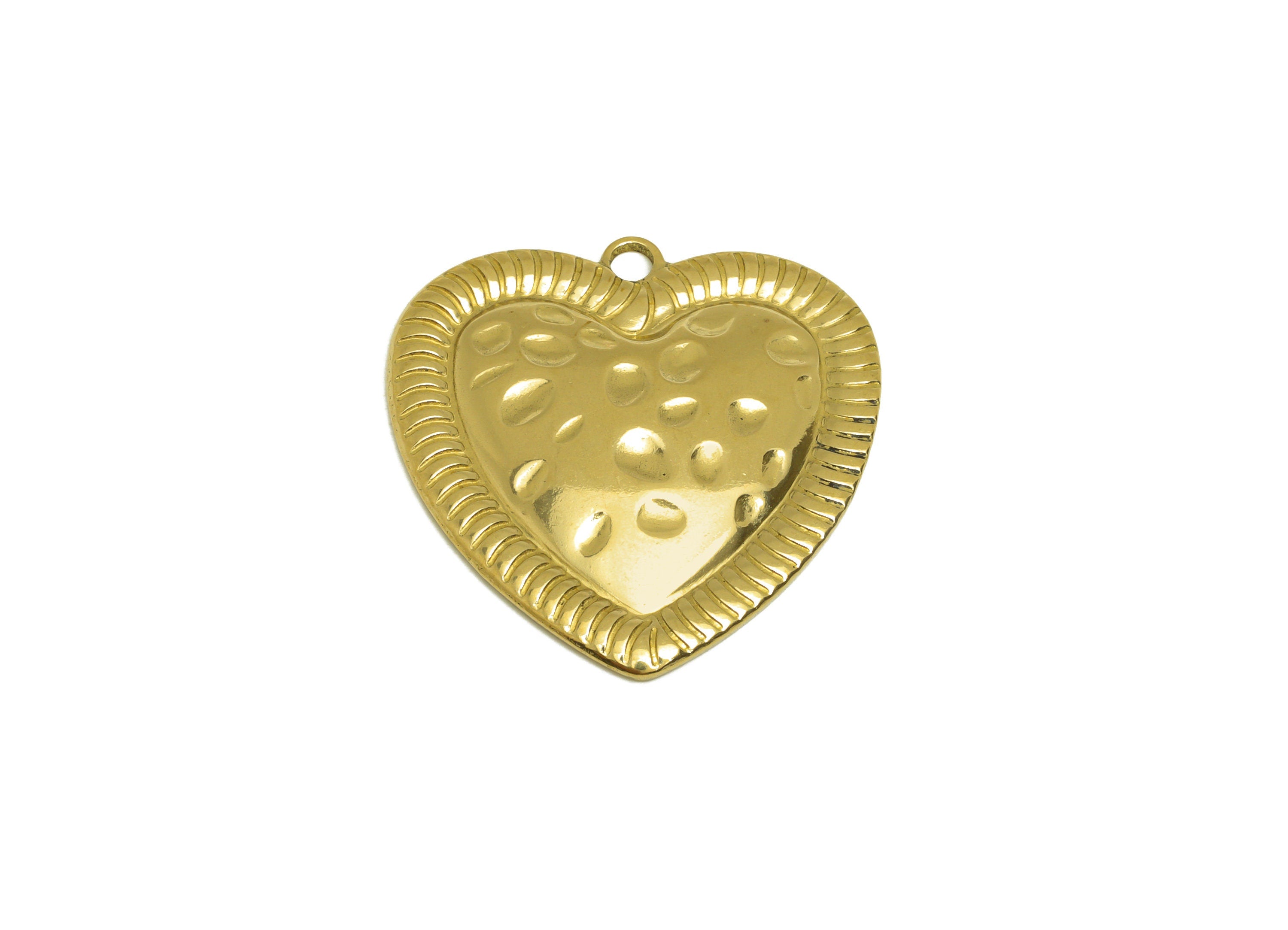 Brass Heart Earring Charm - Raw Brass Vintage Looking Heart Earring Charms - Brass Textured Lace Heart Pendant - 29x28x2.77mm - PP10682 - DOMEDBAZAAR