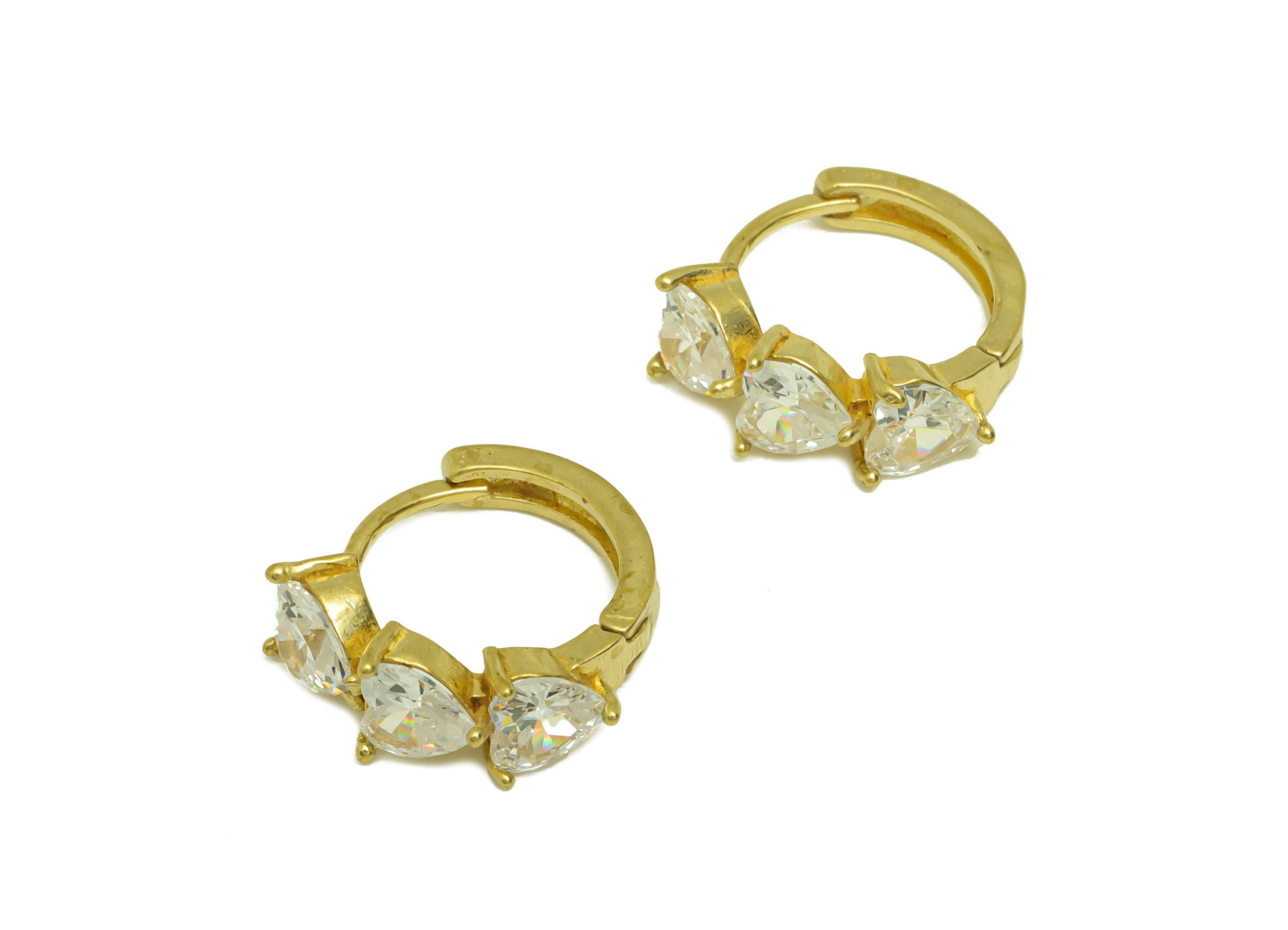 Brass Hoop Earring Charm - Brass Heart Cubic Zircon Huggie Earring Hoop - Brass CZ Heart Hoop Clasp Earring - 15.6x5.4x3mm - PP10671 - DOMEDBAZAAR