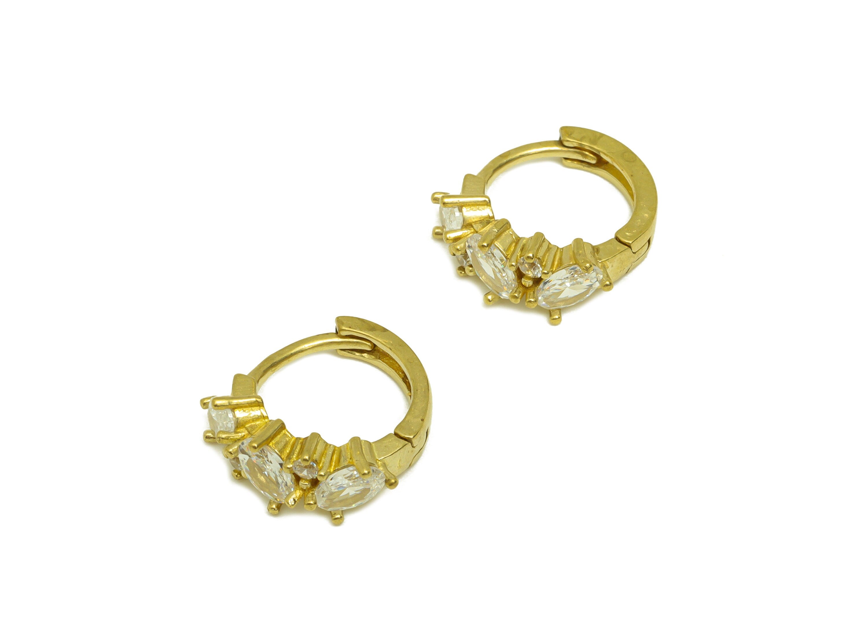 Brass Hoop Earring Charm - Brass Oval Cubic Zircon Huggie Earring Hoop - Brass CZ Oval Hoop Clasp Earring - 15x5.5x3mm - PP10669 - DOMEDBAZAAR