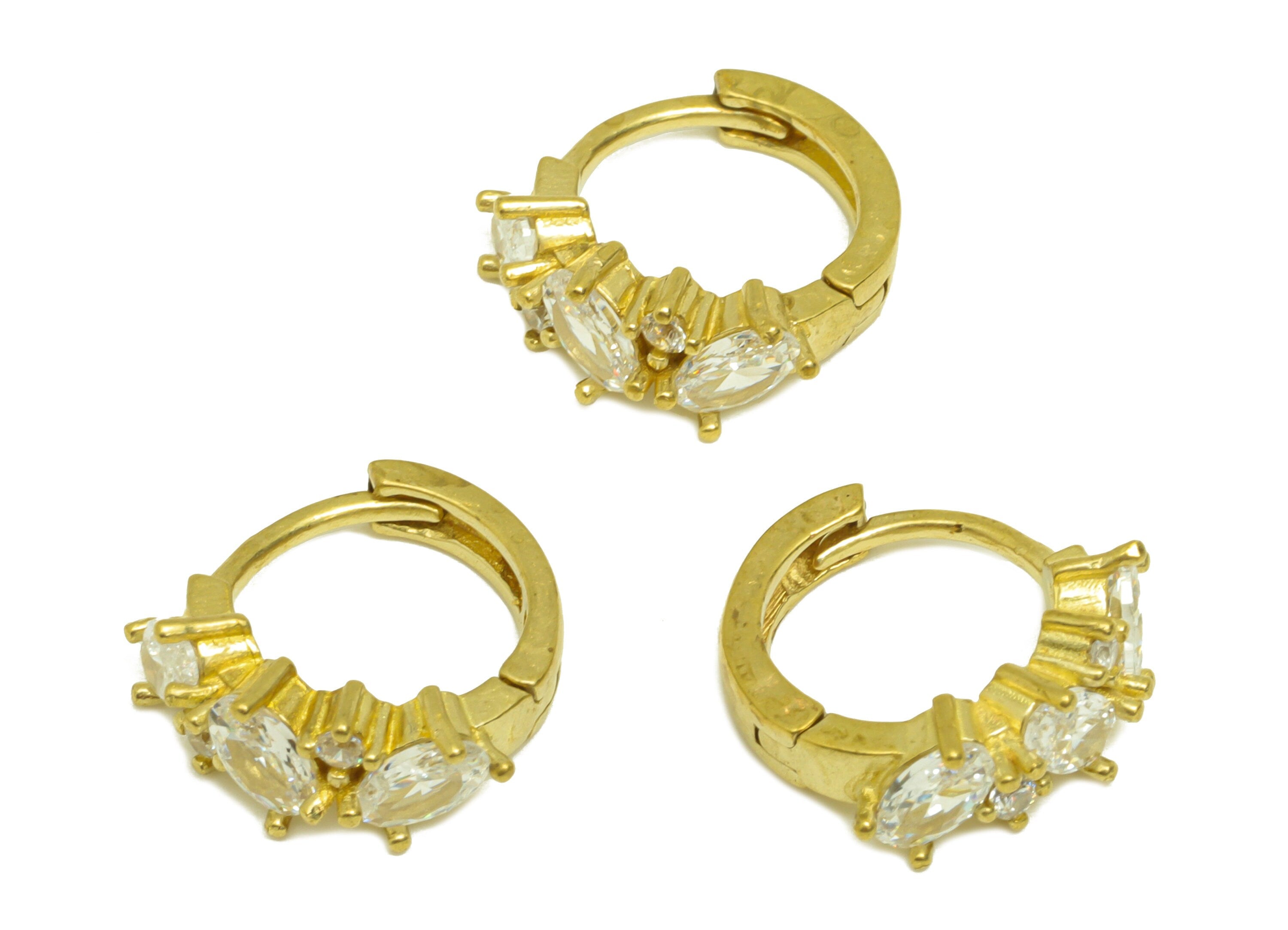 Brass Hoop Earring Charm - Brass Oval Cubic Zircon Huggie Earring Hoop - Brass CZ Oval Hoop Clasp Earring - 15x5.5x3mm - PP10669 - DOMEDBAZAAR