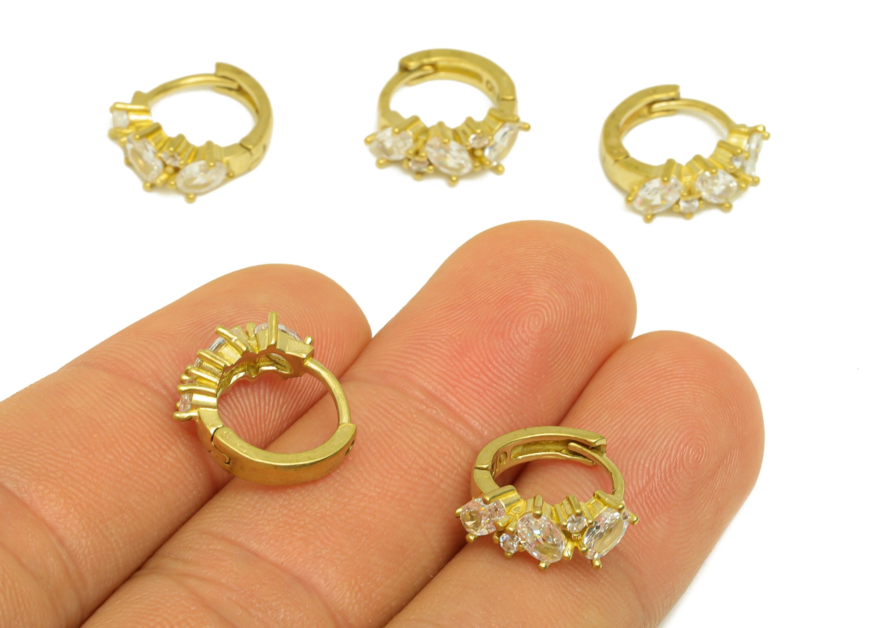 Brass Hoop Earring Charm - Brass Oval Cubic Zircon Huggie Earring Hoop - Brass CZ Oval Hoop Clasp Earring - 15x5.5x3mm - PP10669 - DOMEDBAZAAR