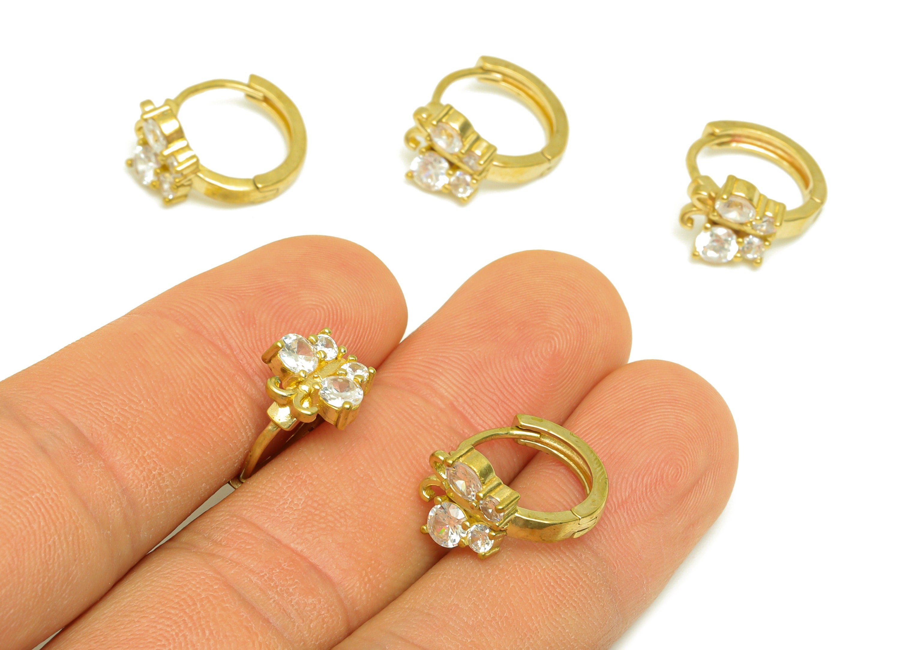 Brass Hoop Earring Charm - Brass Butterfly Cubic Zircon Huggie Earring Hoop - Brass CZ Circle Hoop Clasp Earring - 16.5x9.96x4mm - PP10673 - DOMEDBAZAAR
