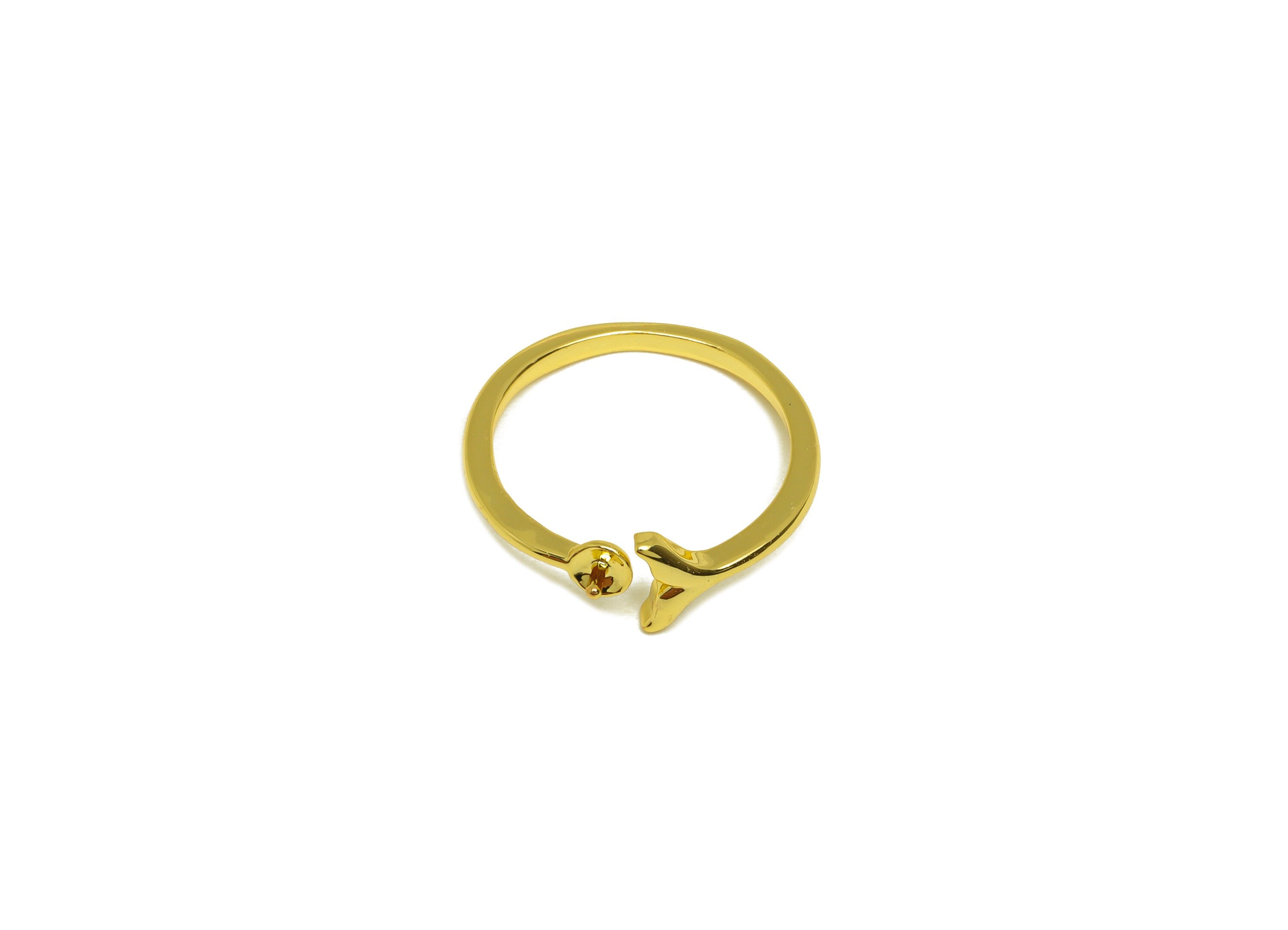 Brass Adjustable Ring - Brass Whale Tail Ring Settings - Brass Rings For Pearl - Pearl Setting - 18K Real Gold Plating - 20x6x1mm - RGP6976 - DOMEDBAZAAR