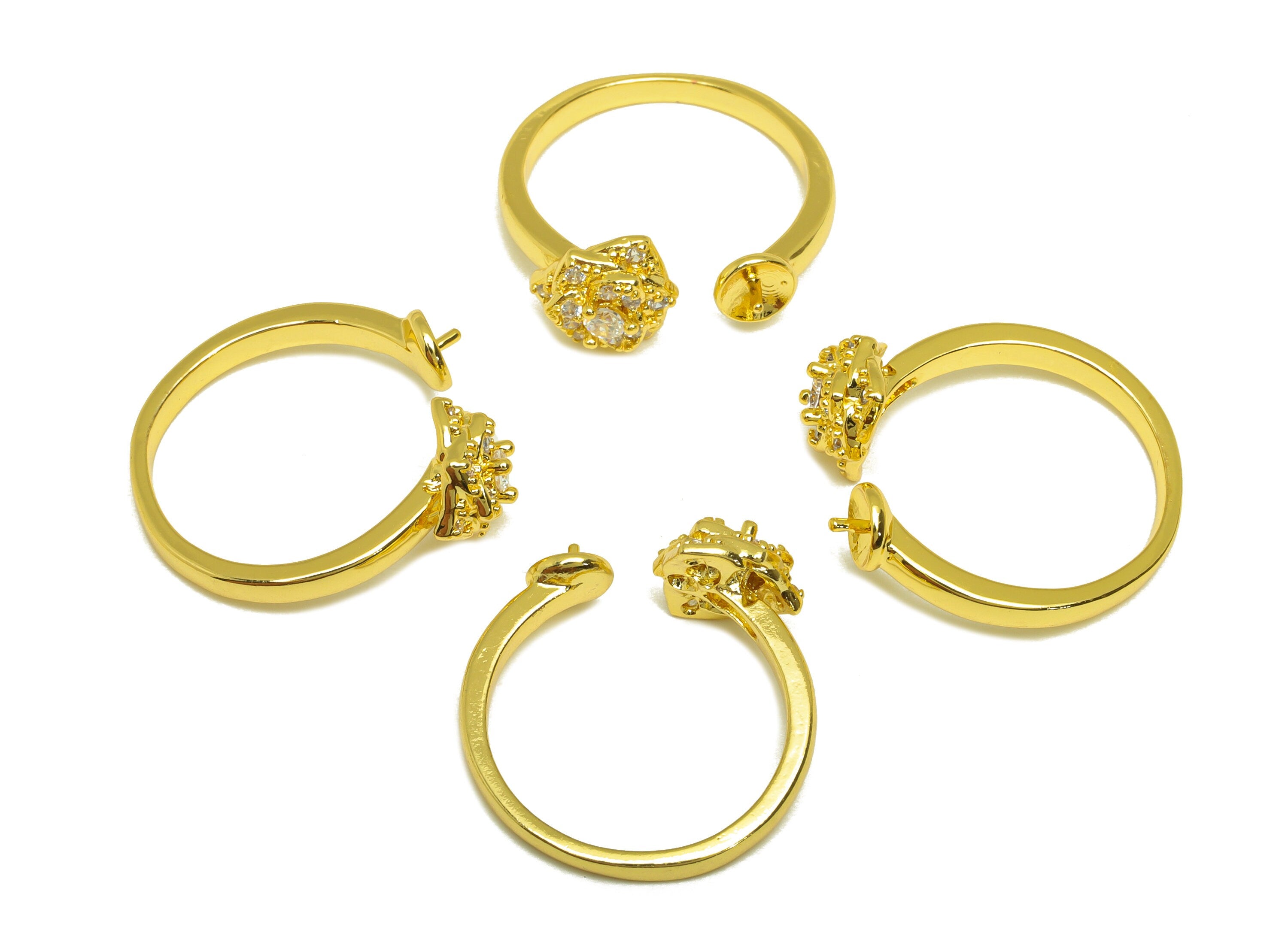 Brass Adjustable Ring - Brass Flower Ring Settings - Zircon Rings For Pearl - Rose Open Ring - 18K Real Gold Plating - 24x8x2.26mm - RGP6990 - DOMEDBAZAAR