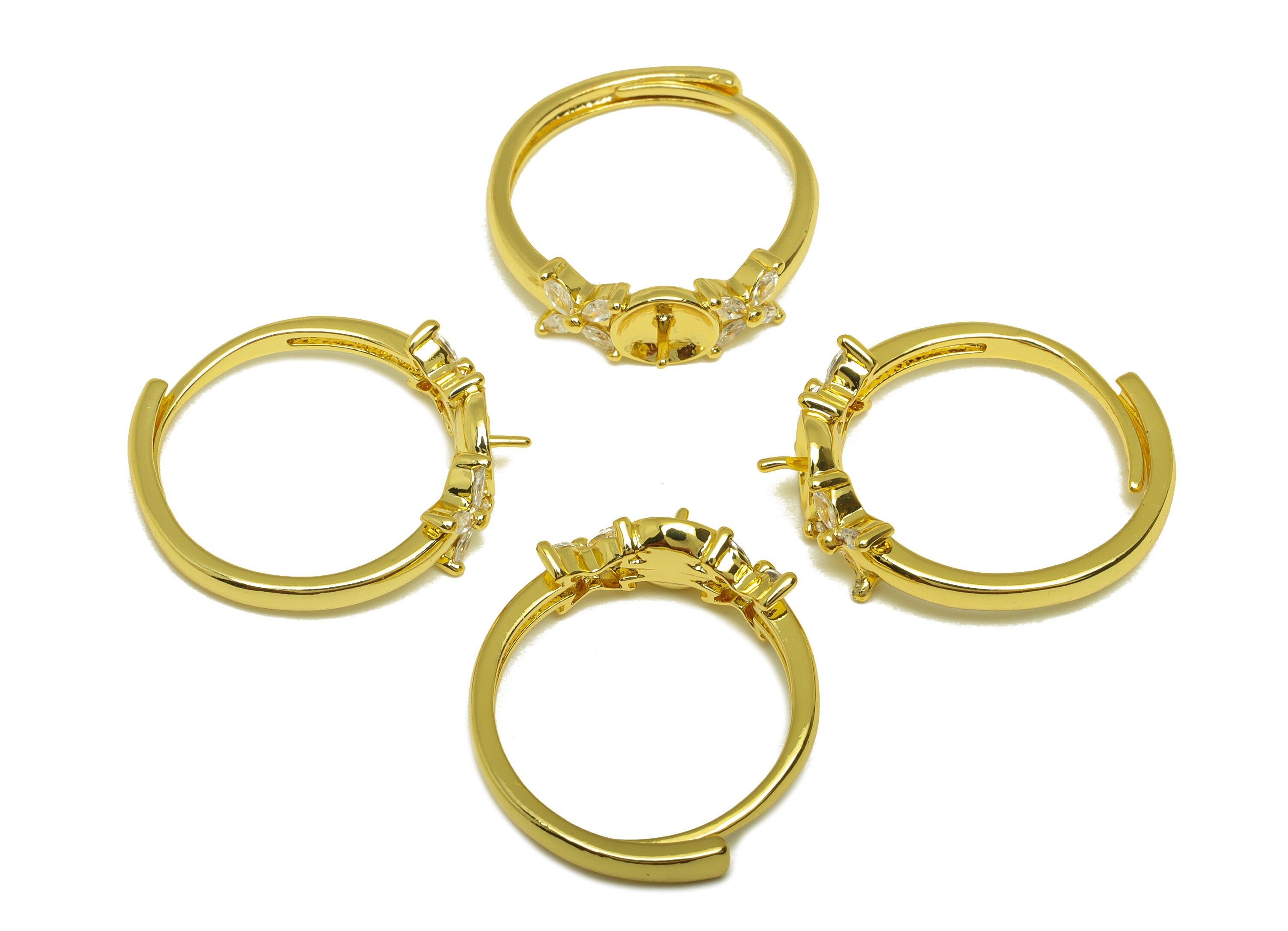 Brass CZ Ring - Brass Marquise Ring - Brass Rings For Pearl - Cubic Zircon Adjustable Ring - 18K Real Gold Plating -25.85x6.84x2mm - RGP6991 - DOMEDBAZAAR
