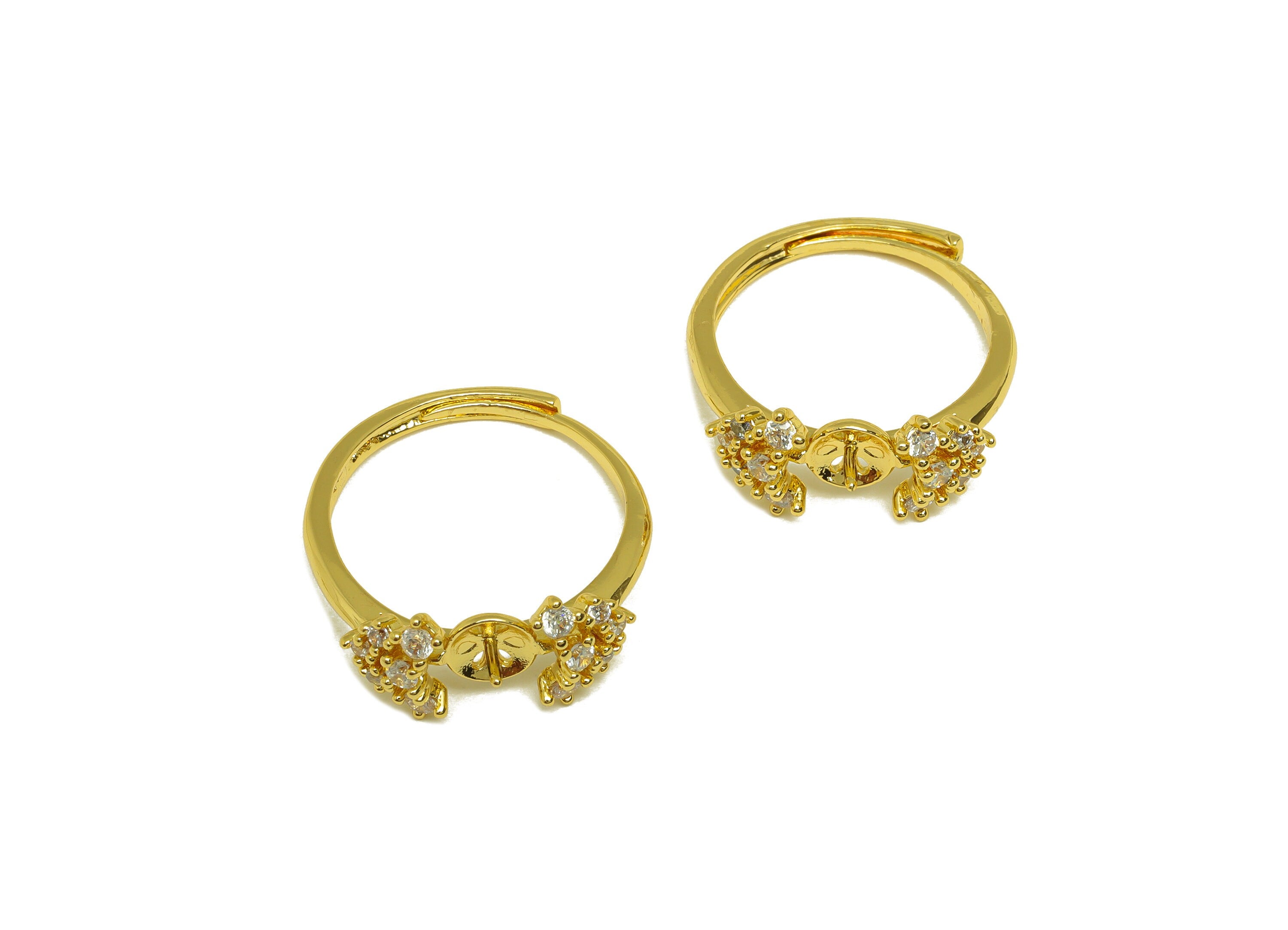 Brass CZ Ring - Brass Triangle Ring - Brass Rings For Pearl - Cubic Zircon Adjustable Ring - 18K Real Gold Plating - 24.38x8x2mm - RGP6983 - DOMEDBAZAAR