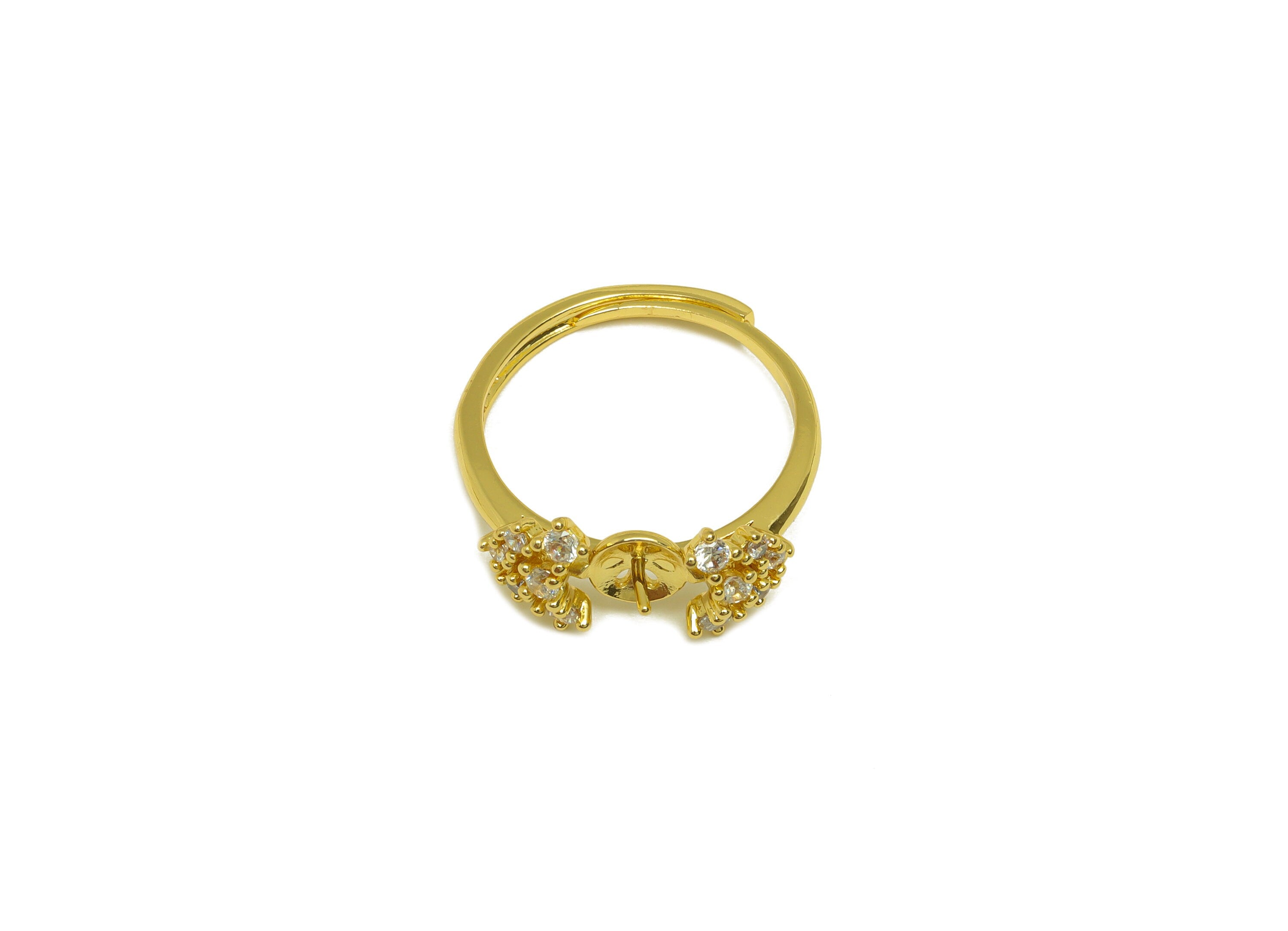 Brass CZ Ring - Brass Triangle Ring - Brass Rings For Pearl - Cubic Zircon Adjustable Ring - 18K Real Gold Plating - 24.38x8x2mm - RGP6983 - DOMEDBAZAAR