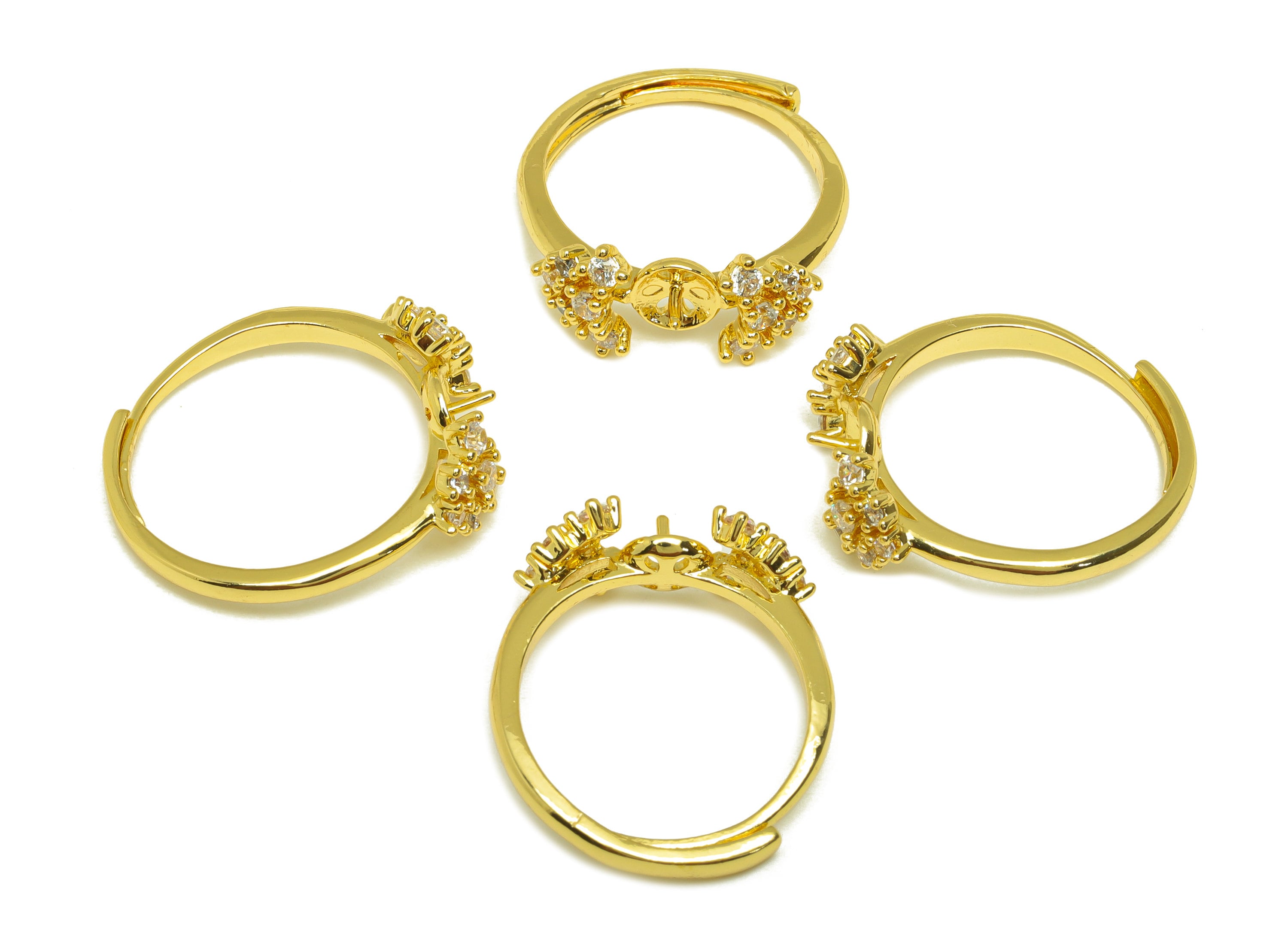 Brass CZ Ring - Brass Triangle Ring - Brass Rings For Pearl - Cubic Zircon Adjustable Ring - 18K Real Gold Plating - 24.38x8x2mm - RGP6983 - DOMEDBAZAAR