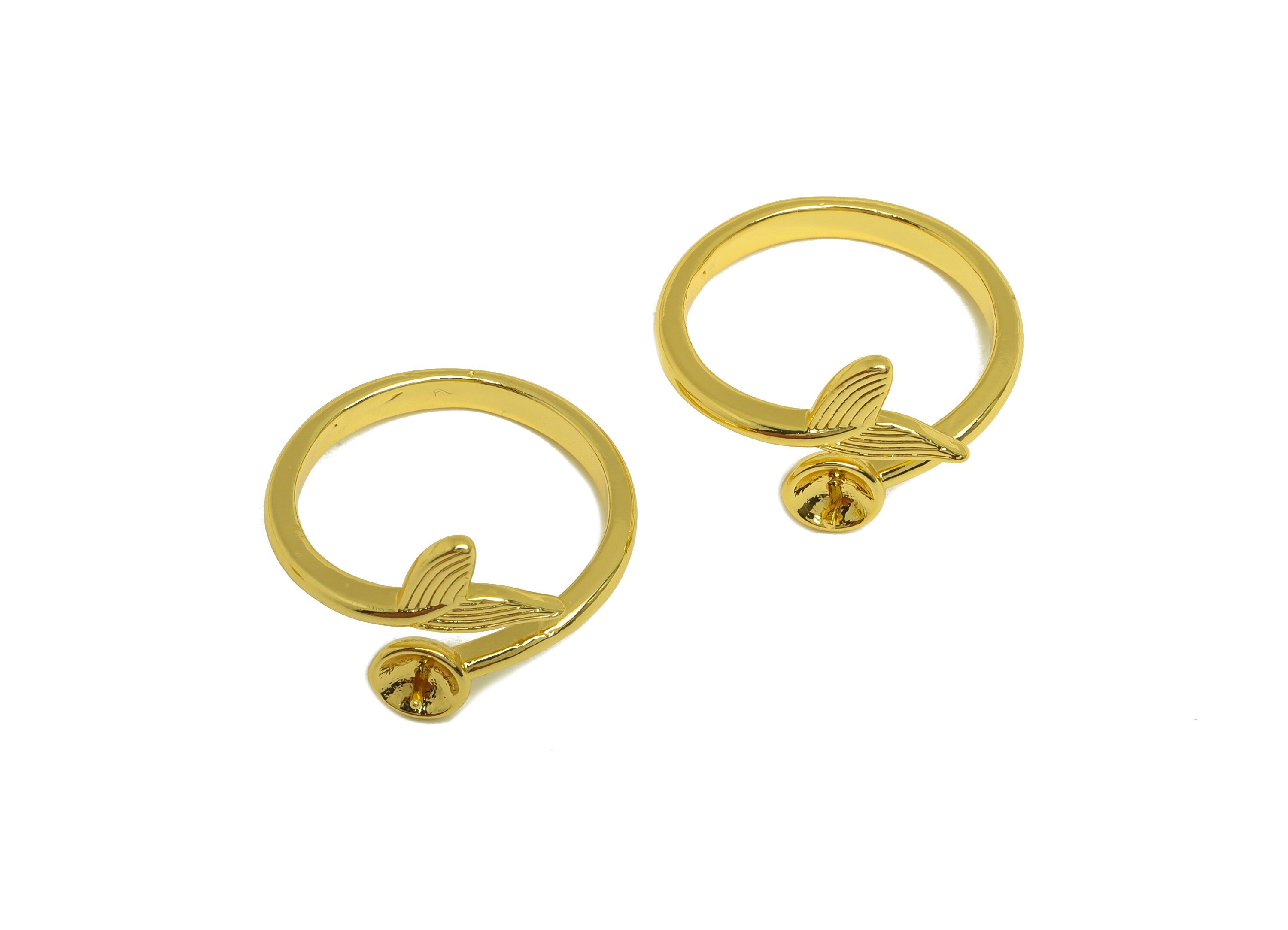 Brass Adjustable Ring - Brass Fishtail Open Ring - Brass Marine Rings For Pearl - Open Ring - 18K Real Gold Plating - 21.6x13x2mm - RGP7000 - DOMEDBAZAAR