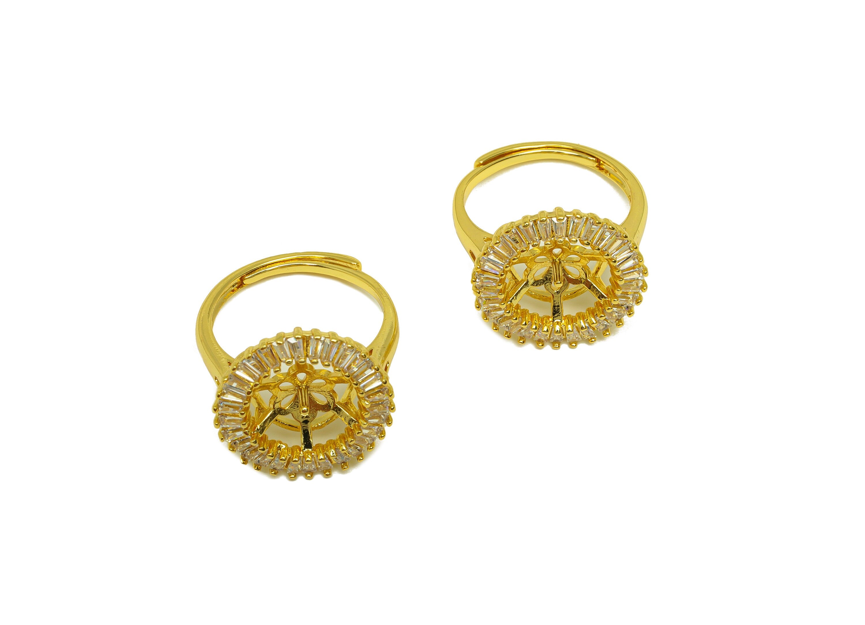 Brass Round CZ Ring - Brass Large Pearl Ring - Brass Rings For Pearl - Zircon Adjustable Ring - 18K Real Gold Plating - 25x17x2mm - RGP6999 - DOMEDBAZAAR