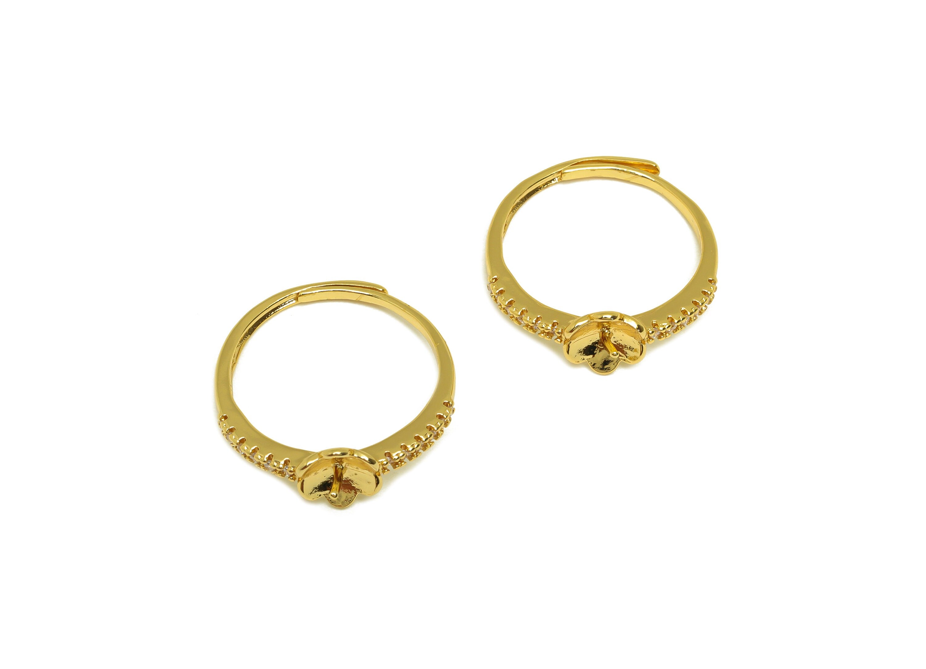 Brass Flower Ring - Brass Flower Ring - Brass Rings For Pearl - Zircon Adjustable Ring - 18K Real Gold Plating -22.45x7.4x1.85mm - RGP7017 - DOMEDBAZAAR