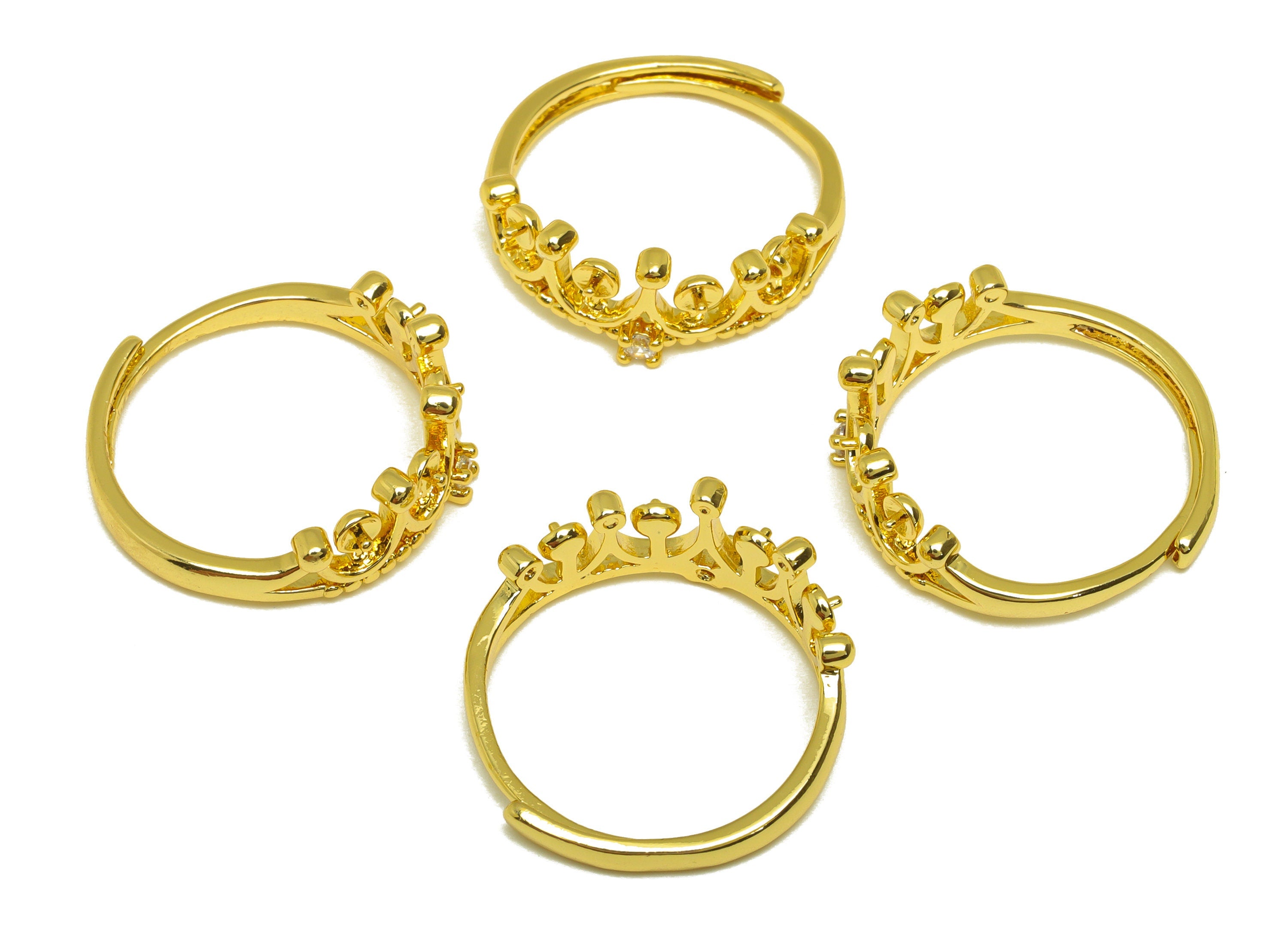 Brass CZ Crown Ring - Brass Princess Ring - Brass Rings For Pearl - Zircon Adjustable Ring - 18K Real Gold Plating - 21x8x2.36mm - RGP6993 - DOMEDBAZAAR