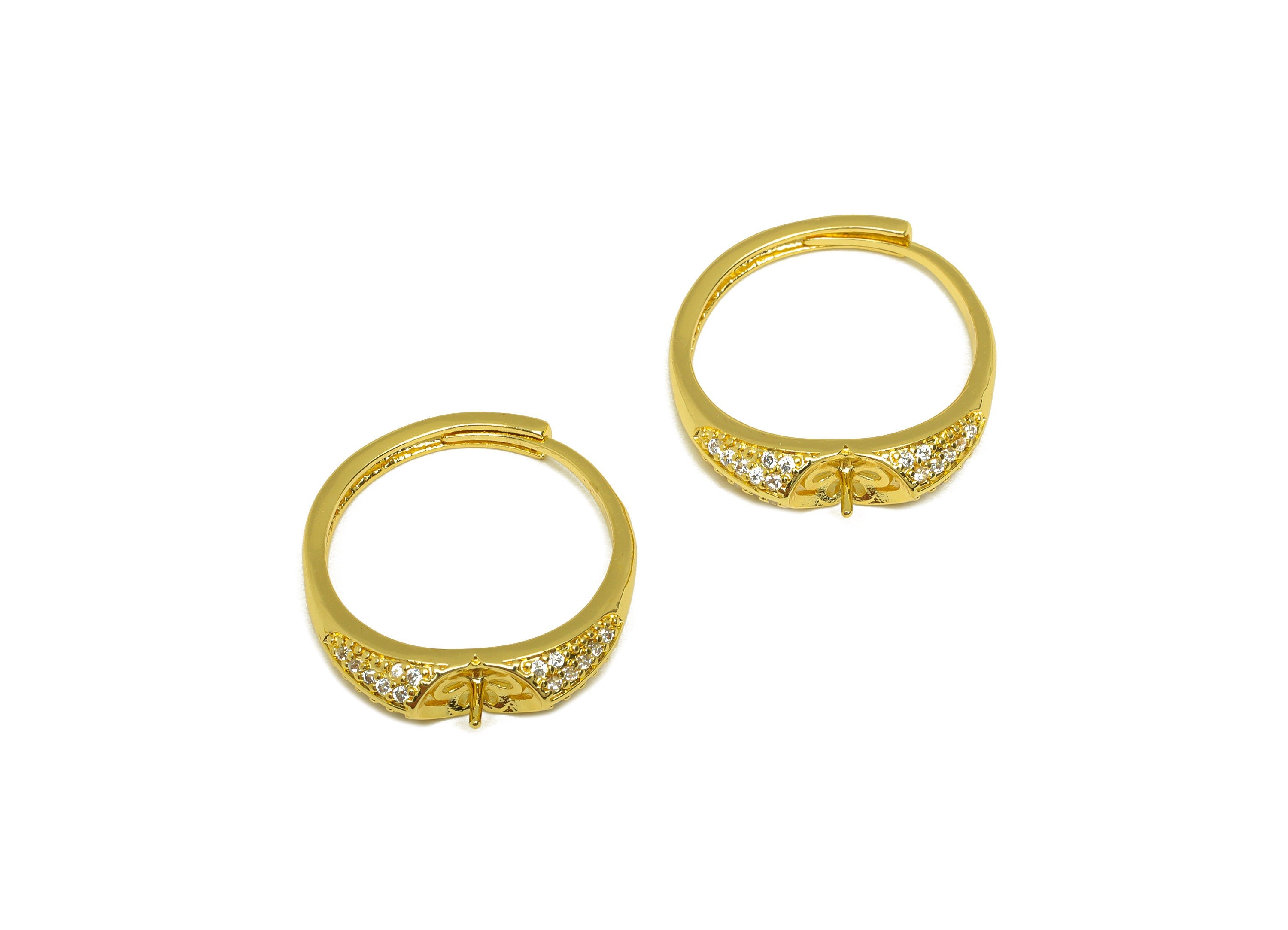 Brass CZ Ring - Brass Textured Ring - Brass Rings For Pearl - Cubic Zircon Adjustable Ring - 18K Real Gold Plating - 24x5x2.35mm - RGP7009 - DOMEDBAZAAR