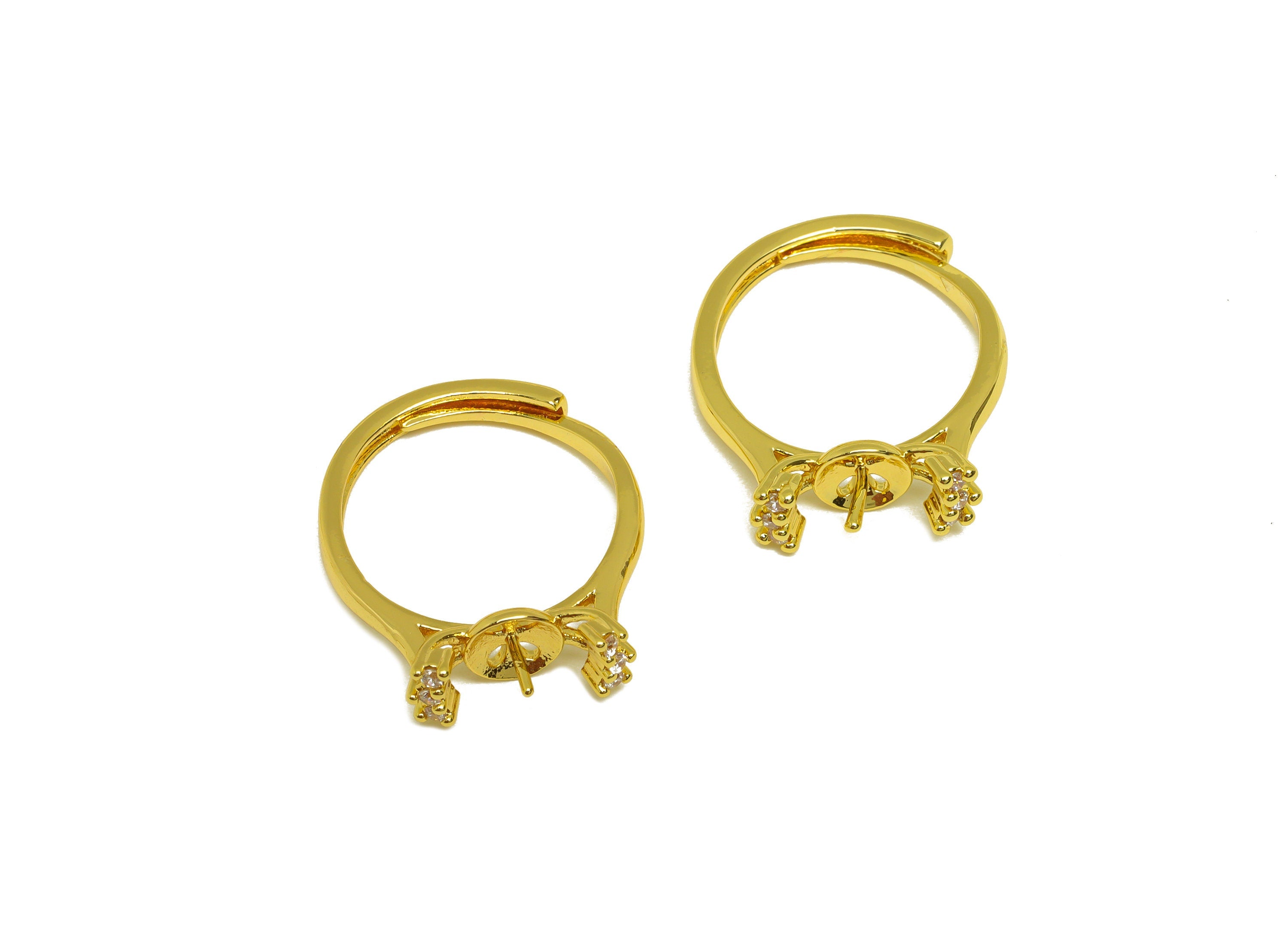 Brass CZ Ring - Brass Mini Zircon Ring - Brass Rings For Pearl - Cubic Zircon Adjustable Ring - 18K Real Gold Plating - 25x6.1x2mm - RGP7016 - DOMEDBAZAAR