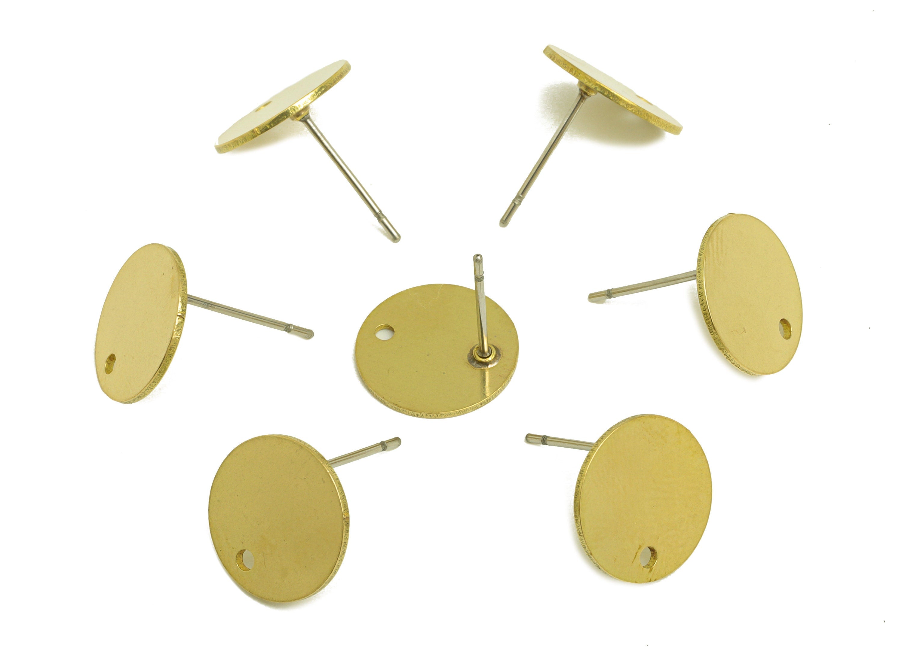 Brass Round Earring Stud - Raw Brass Circle Earring Post - Brass Geometry Earring Stud With Hole - Stainless Steel - 11.9x11.9x1mm - PP10748 - DOMEDBAZAAR