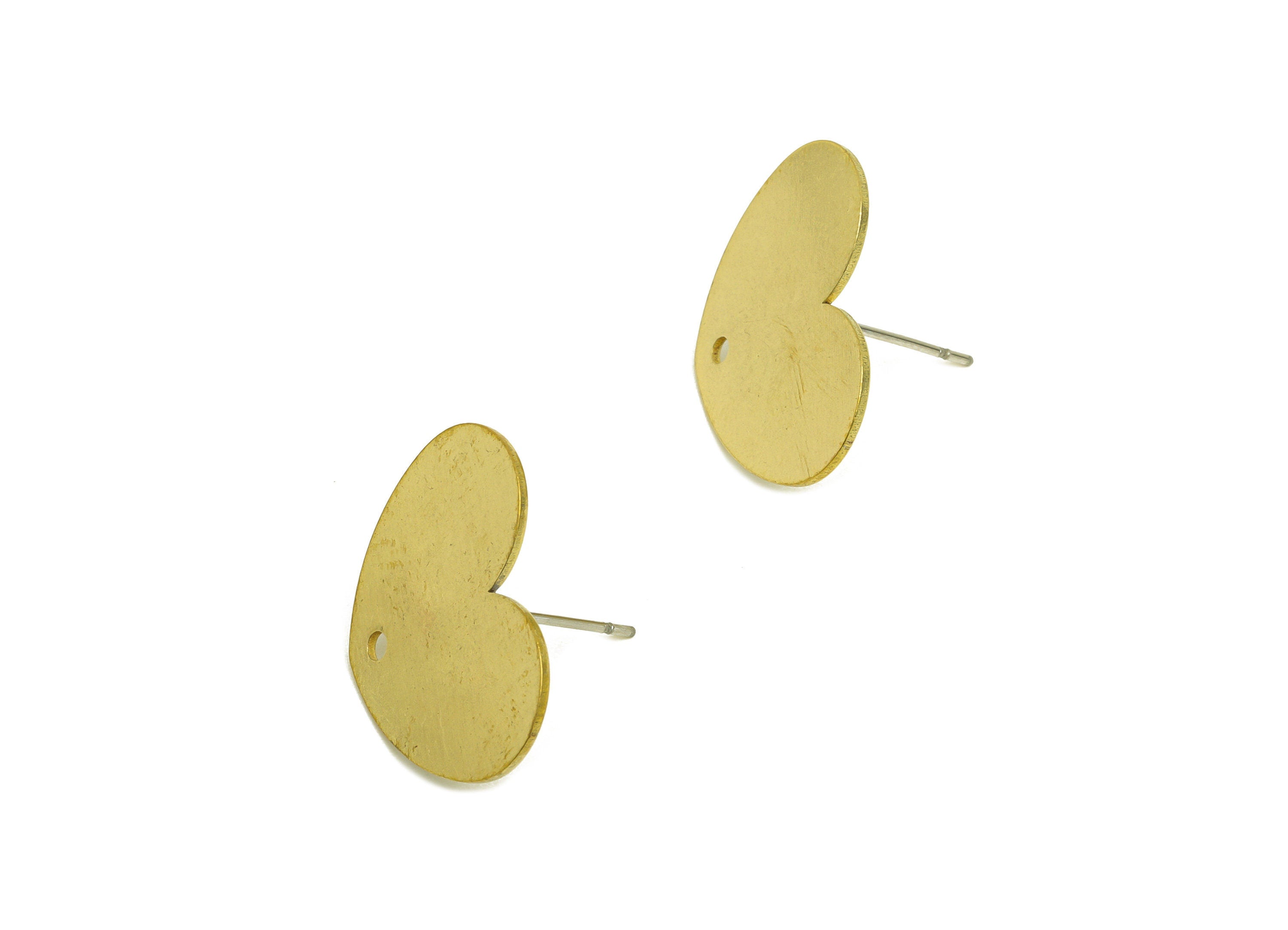Brass Heart Earring Stud - Raw Brass Heart Earring Post With Hole - Laser Cut Earring Stud - 316 Stainless Steel Post - 21x16x0.7mm -PP10743 - DOMEDBAZAAR