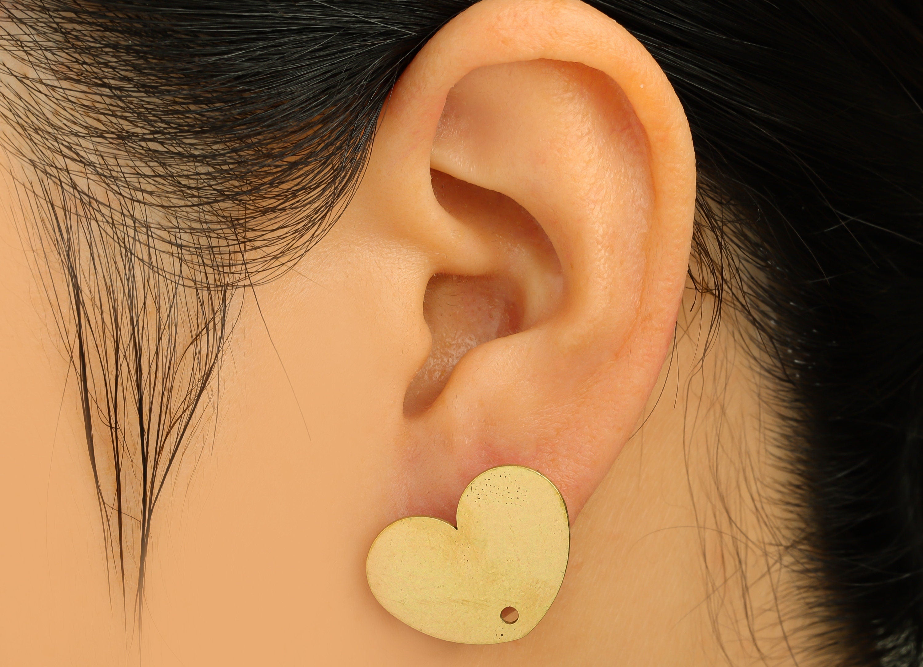Brass Heart Earring Stud - Raw Brass Heart Earring Post With Hole - Laser Cut Earring Stud - 316 Stainless Steel Post - 21x16x0.7mm -PP10743 - DOMEDBAZAAR