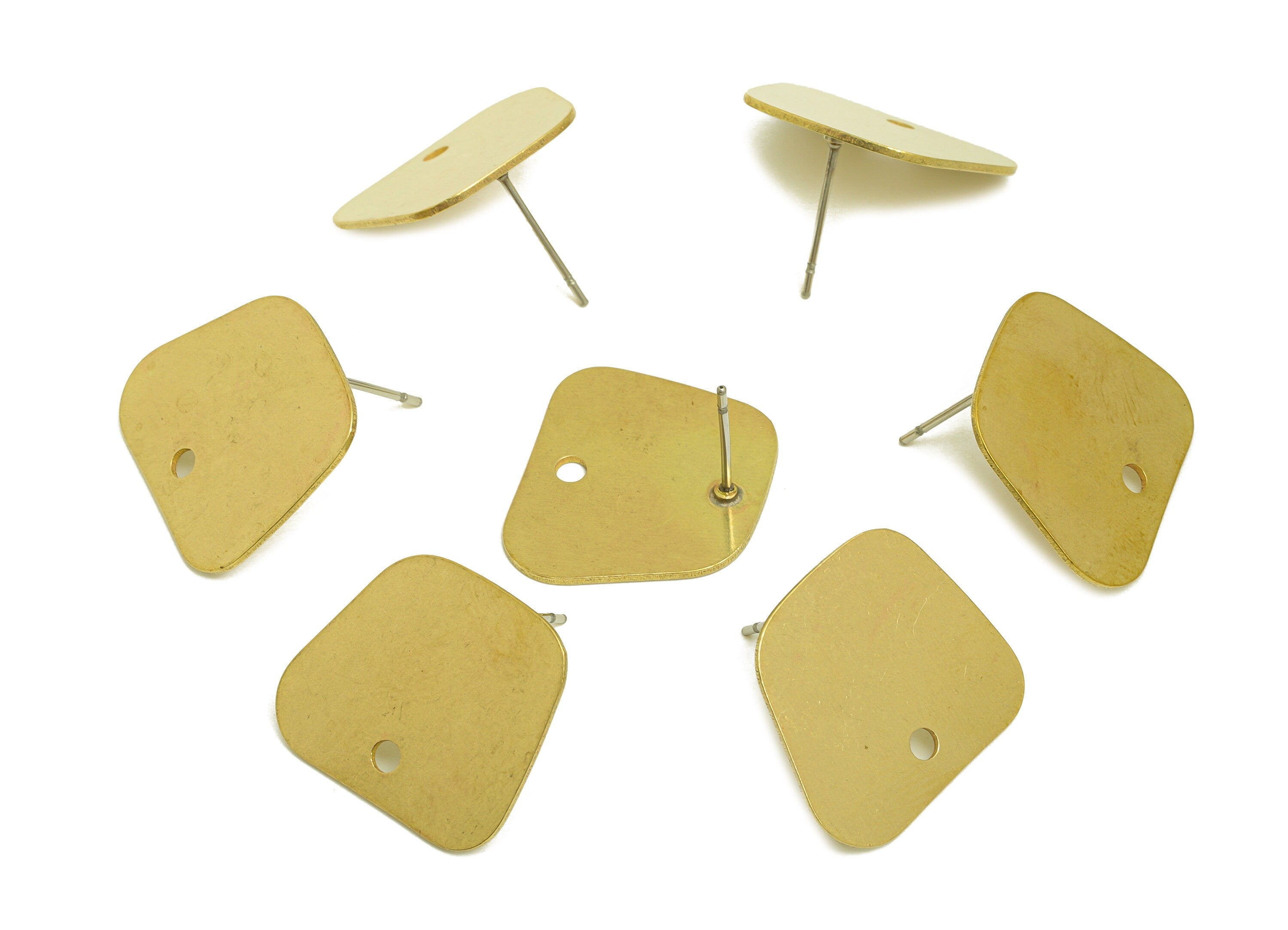Brass Trapezoid Earring Stud - Raw Brass Earring Post With Hole - Laser Cut Earring Stud - 316 Stainless Steel Post - 19.2x17x0.7mm -PP10747 - DOMEDBAZAAR