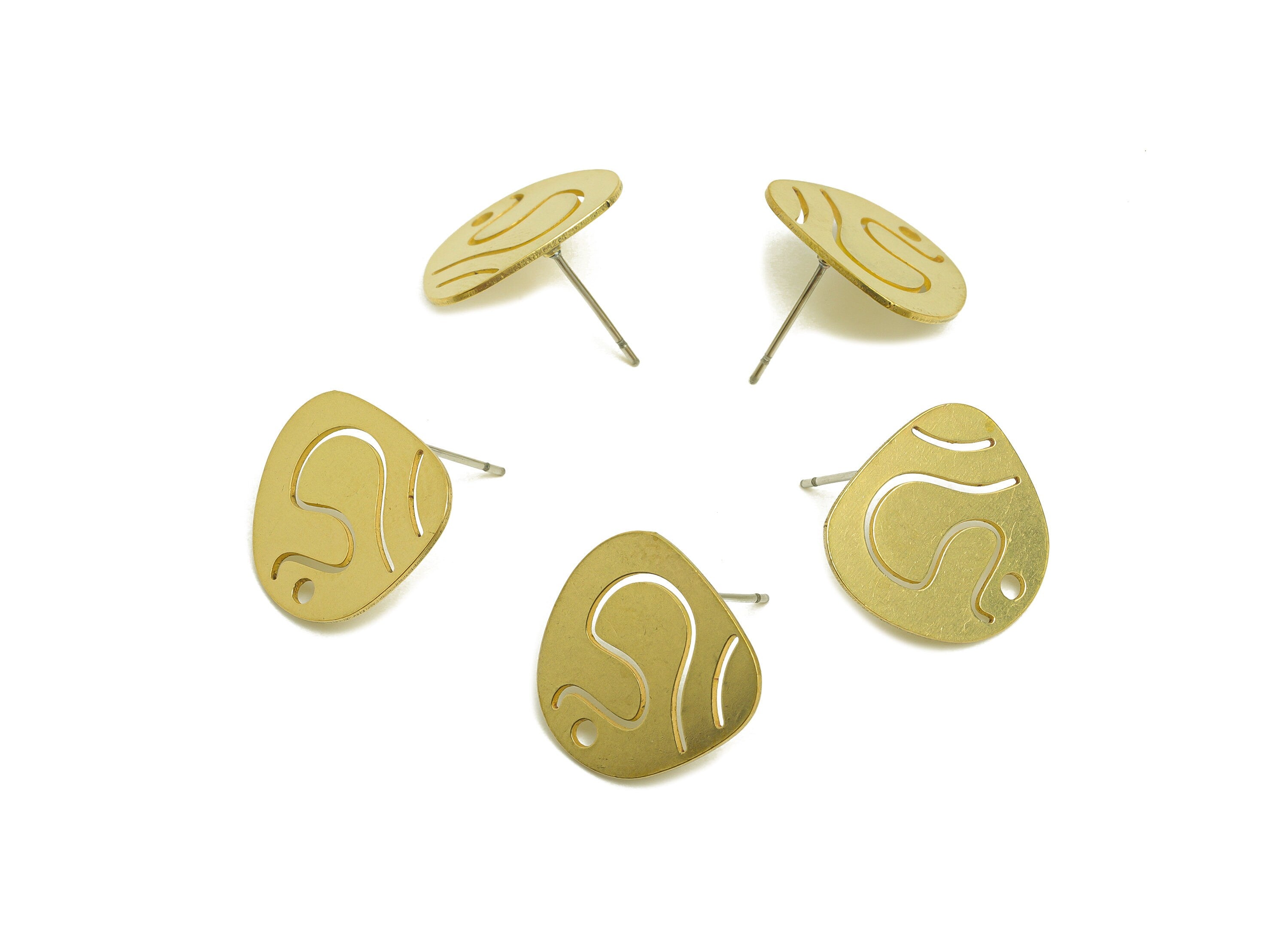 Brass Pattern Earring Stud - Raw Brass Earring Post With Hole - Laser Cut Earring Stud - 316 Stainless Steel Post - 17.42x16x0.7mm -PP10746 - DOMEDBAZAAR