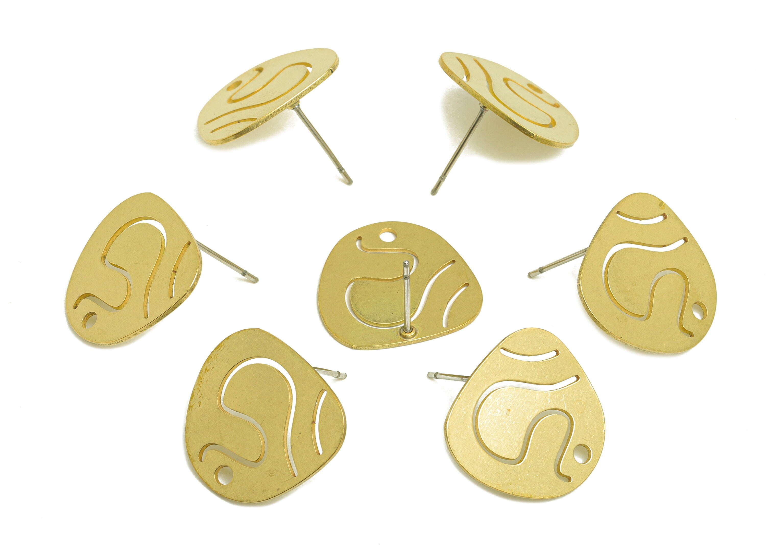Brass Pattern Earring Stud - Raw Brass Earring Post With Hole - Laser Cut Earring Stud - 316 Stainless Steel Post - 17.42x16x0.7mm -PP10746 - DOMEDBAZAAR